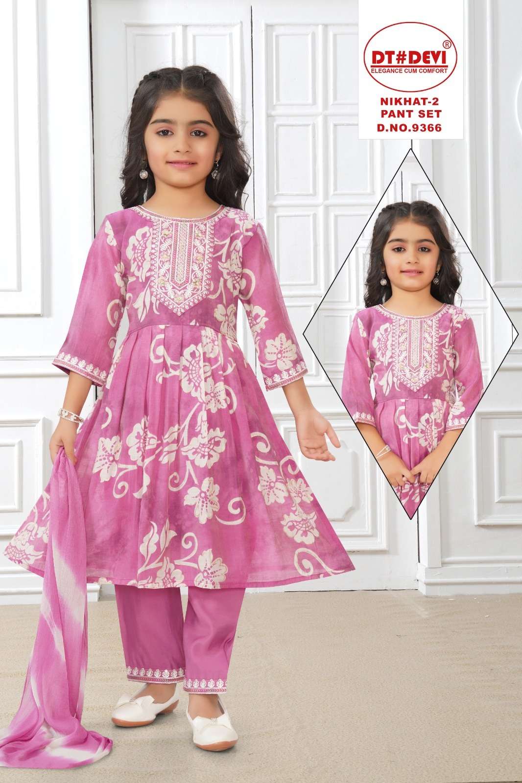 NIKHAT-2 9366 BY ASLIWHOLESALE DESIGNER PURE ROMAN SHIMMER EMBROIDERY KIDS DRESSES-00308
