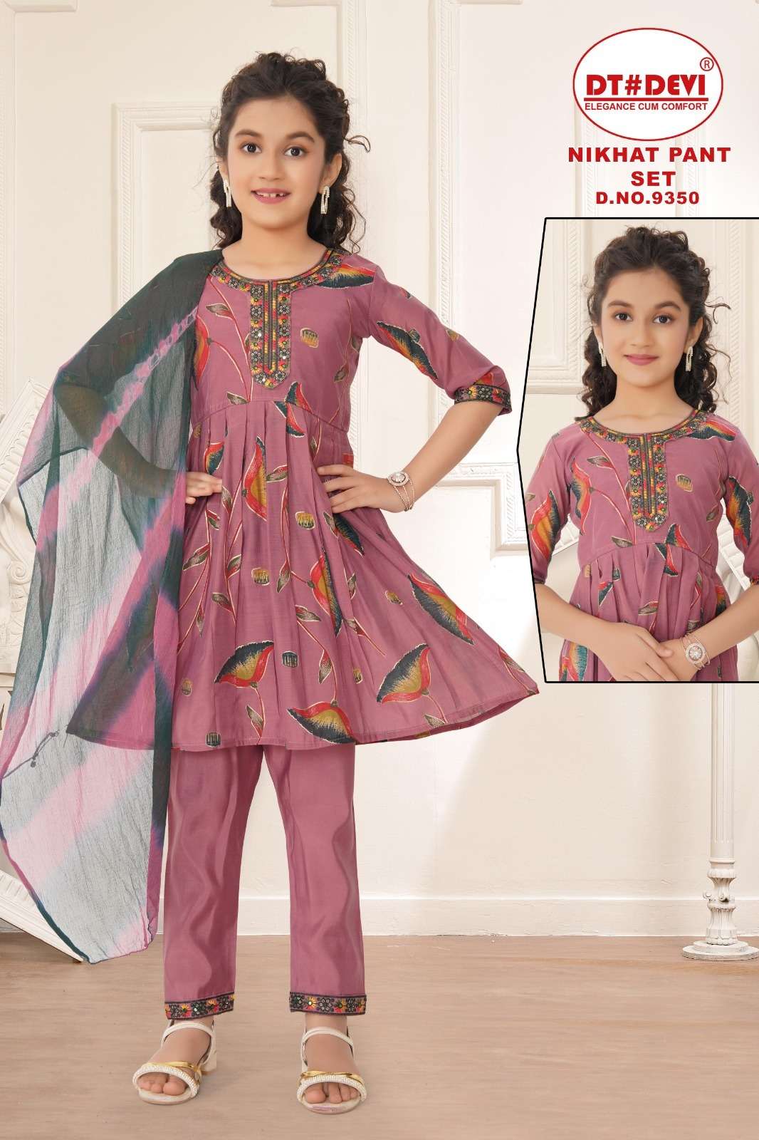 NIKHAT 9350 BY ASLIWHOLESALE DESIGNER PURE ROMAN SHIMMER EMBROIDERY KIDS DRESSES-00308
