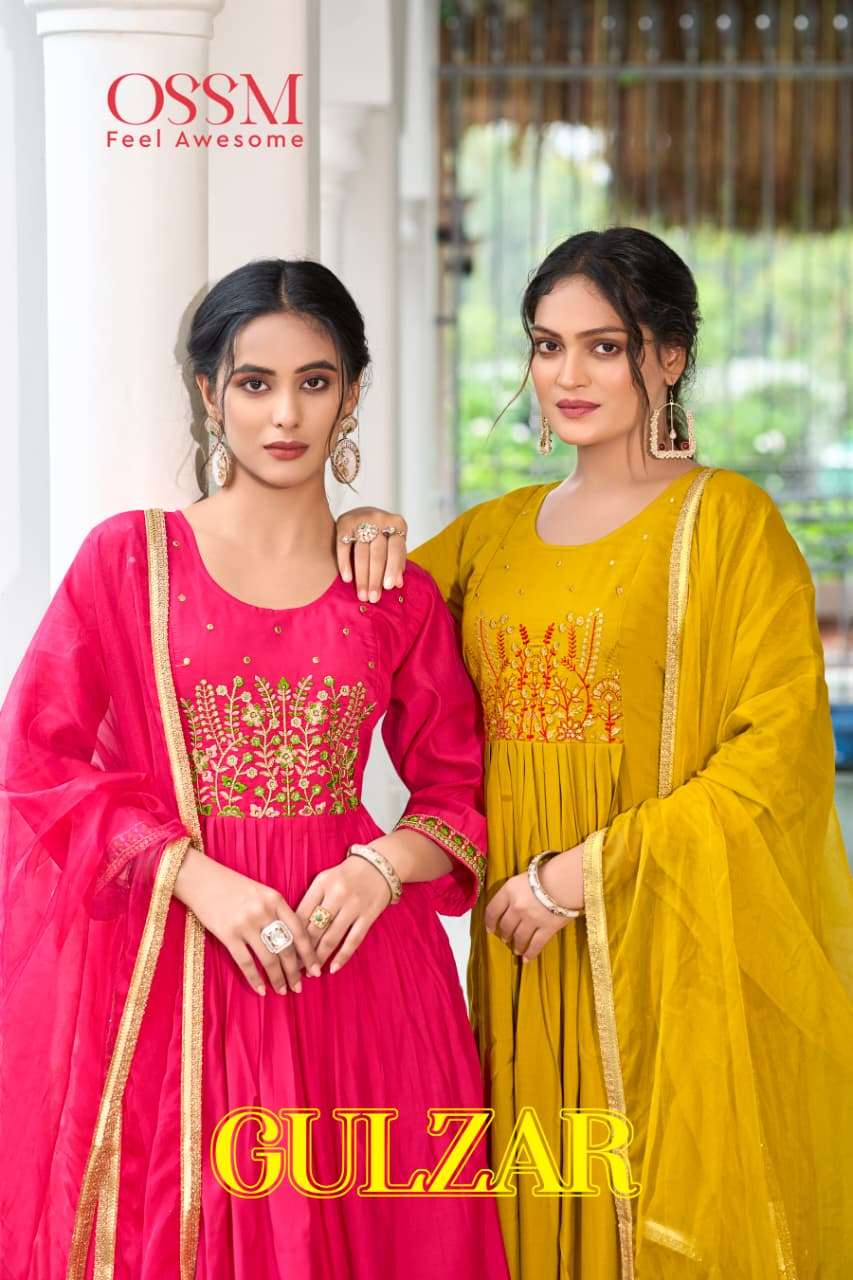 OSSM GULZAR 1001 TO 1006 SERIES PURE ROMAN SILK EMBROIDERY DRESSES-00140