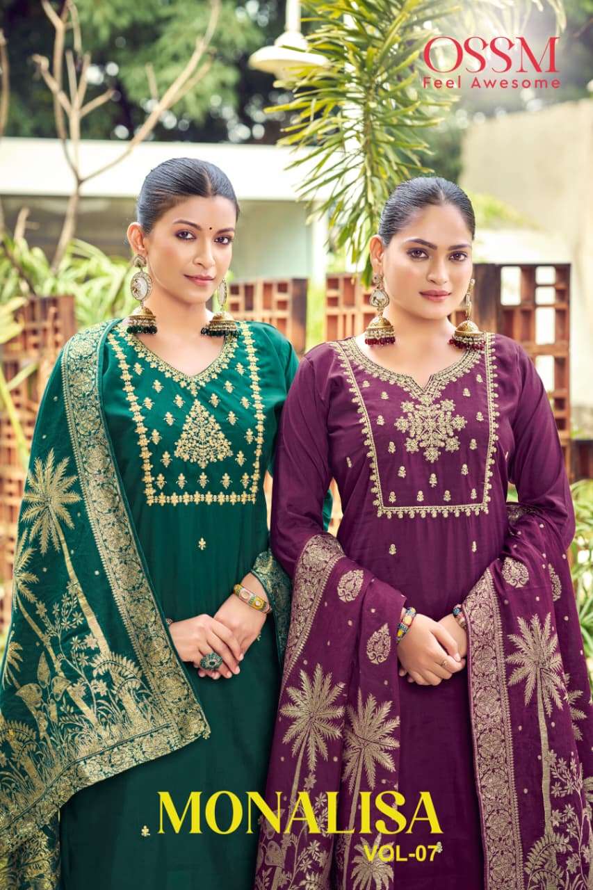 OSSM MONALISHA VOL-07 1001 TO 1006 SERIES PURE ROMAN SILK EMBROIDERY DRESSES-00014
