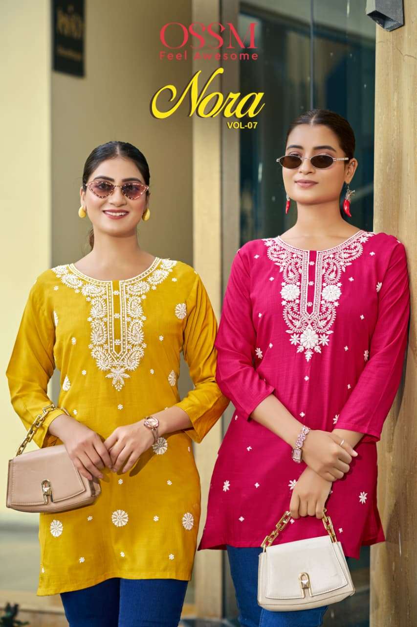 OSSM NORA VOL-07 1001 TO 1006 SERIES PURE RAYON EMBROIDERY KURTIS-00014