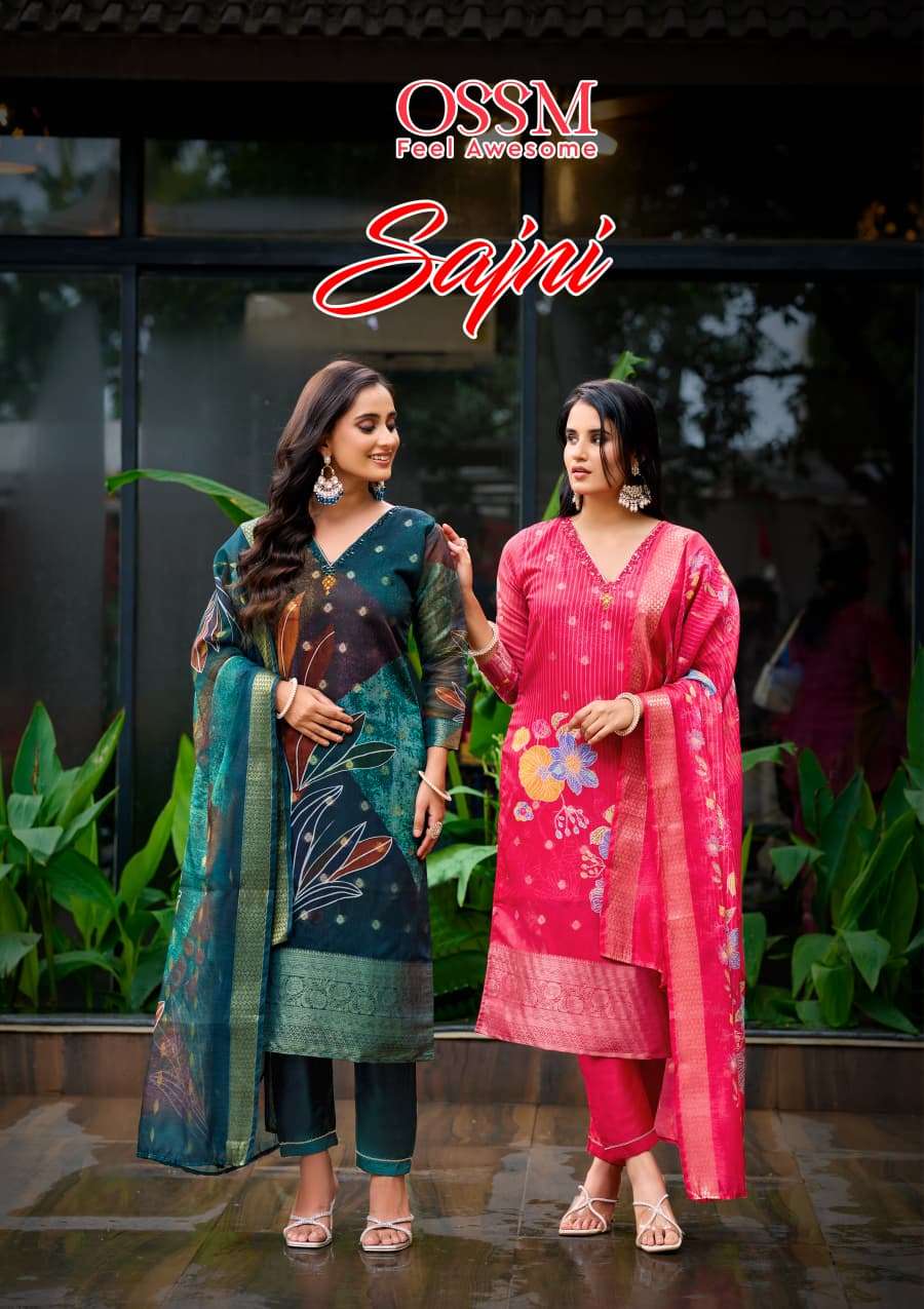 OSSM SAJNI 1001 TO 1006 SERIES PURE SILK JACQUARD PRINTED DRESSES-00014