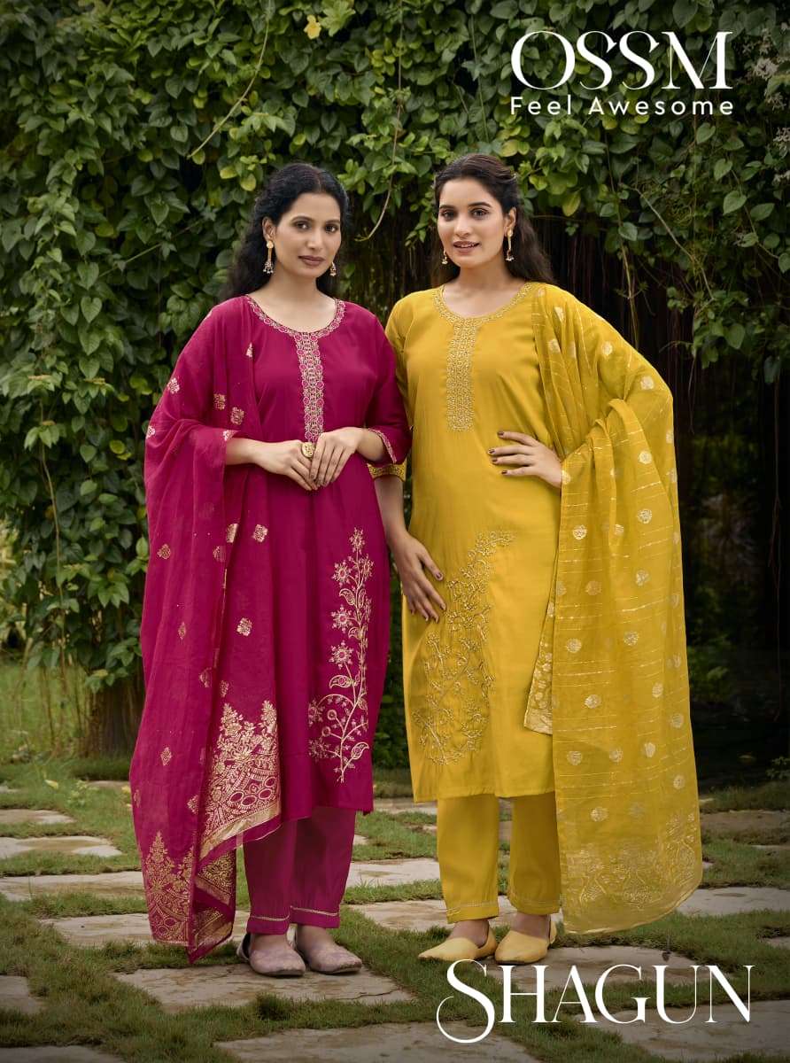 OSSM SHAGUN 1001 TO 1006 SERIES PURE VISCOSE ROMAN SILK EMBROIDERY DRESSES-00140