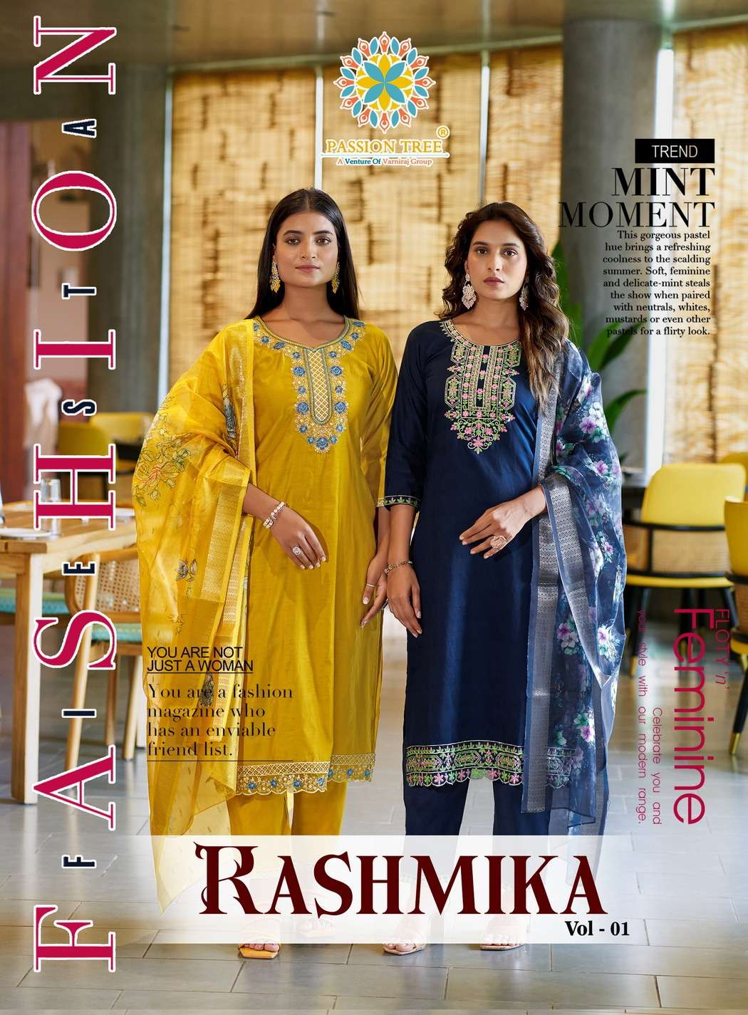 PASSION TREE RASHMIKA VOL-01 1001 TO 1008 SERIES PURE VISCOSE SILK EMBROIDERY DRESSES-00014