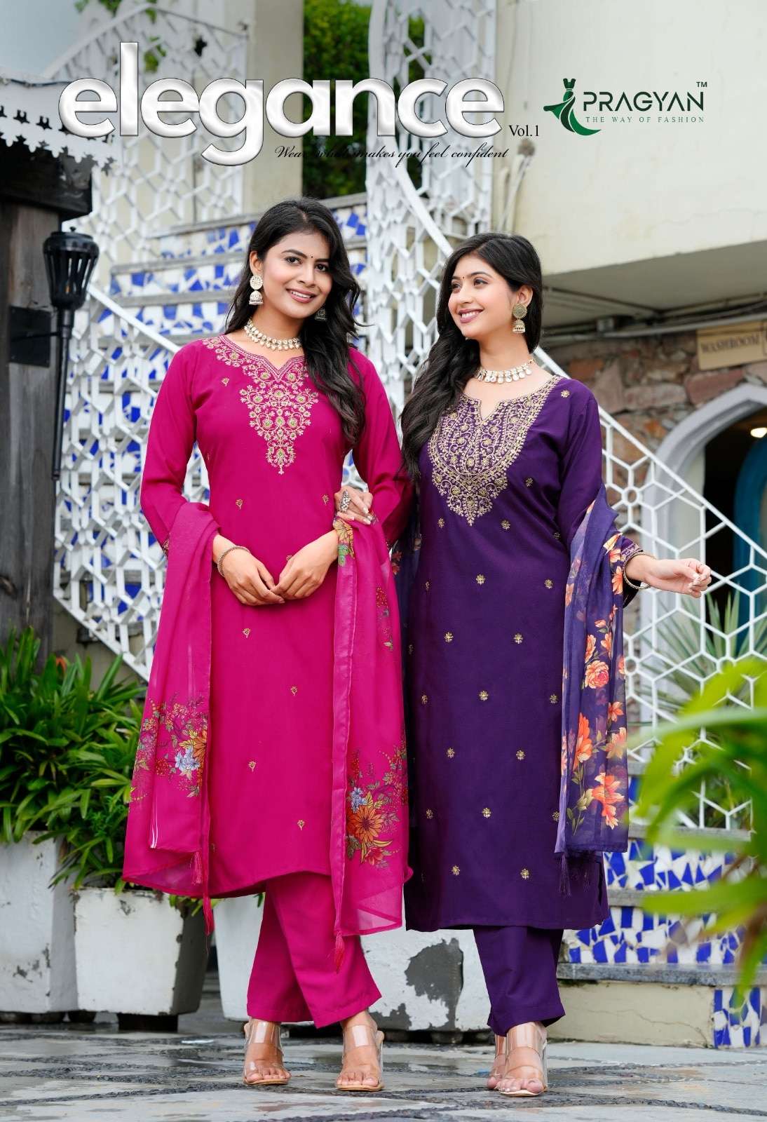 PRAGYAN ELEGANCE VOL-01 1001 TO 1006 SERIES PURE SILK EMBROIDERY DRESSES-00140