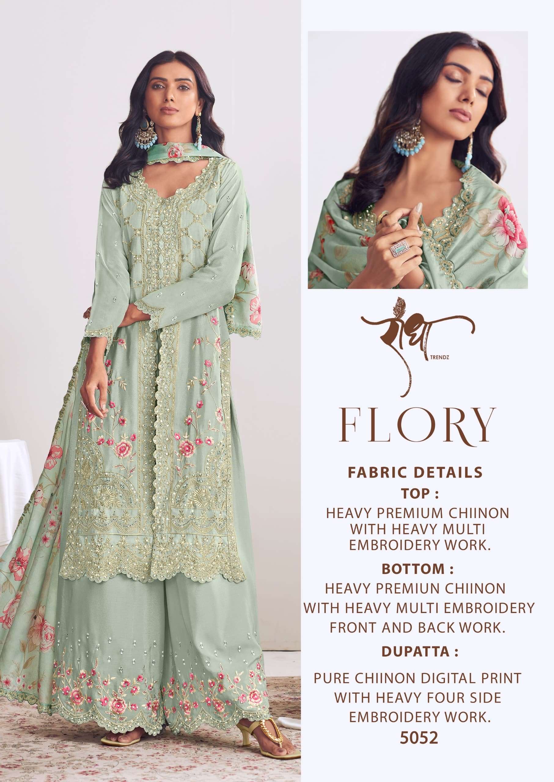 RADHA TRENDZ FLORY 5051 TO 5053 SERIES PURE CHINON EMBROIDERY DRESSES-00150