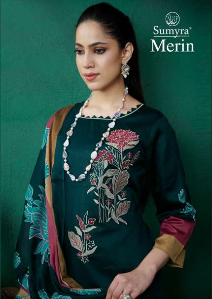 RADHIKA FASHION MERIN 3001 TO 3004 SERIES PURE PASHMINA PRINTED EMBROIDERY DRESSES-00011