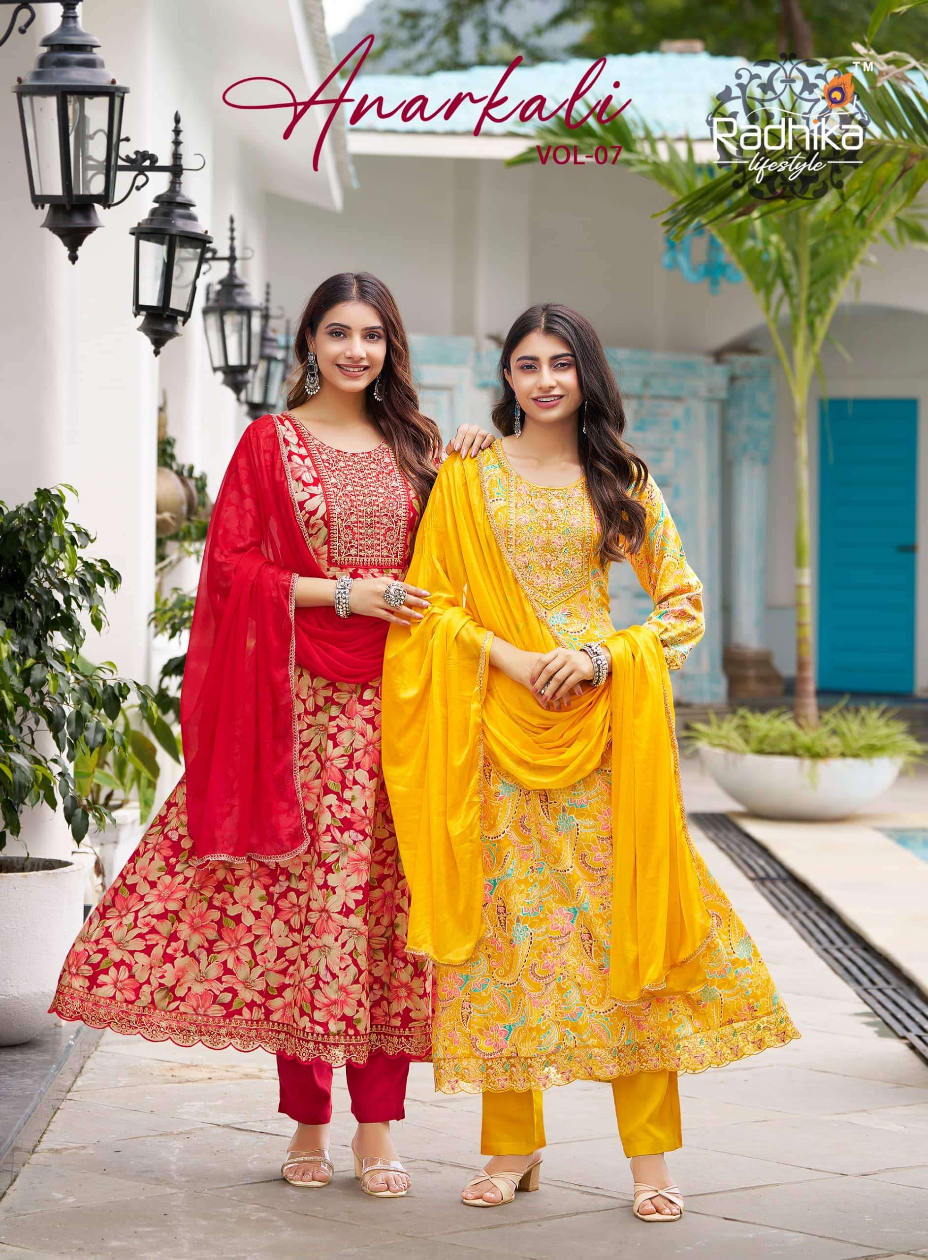 RADHIKA LIFESTYLE ANARKALI VOL-07 7001 TO 7006 SERIES PURE RAYON PRINTED ANARKALI DRESSES-00140