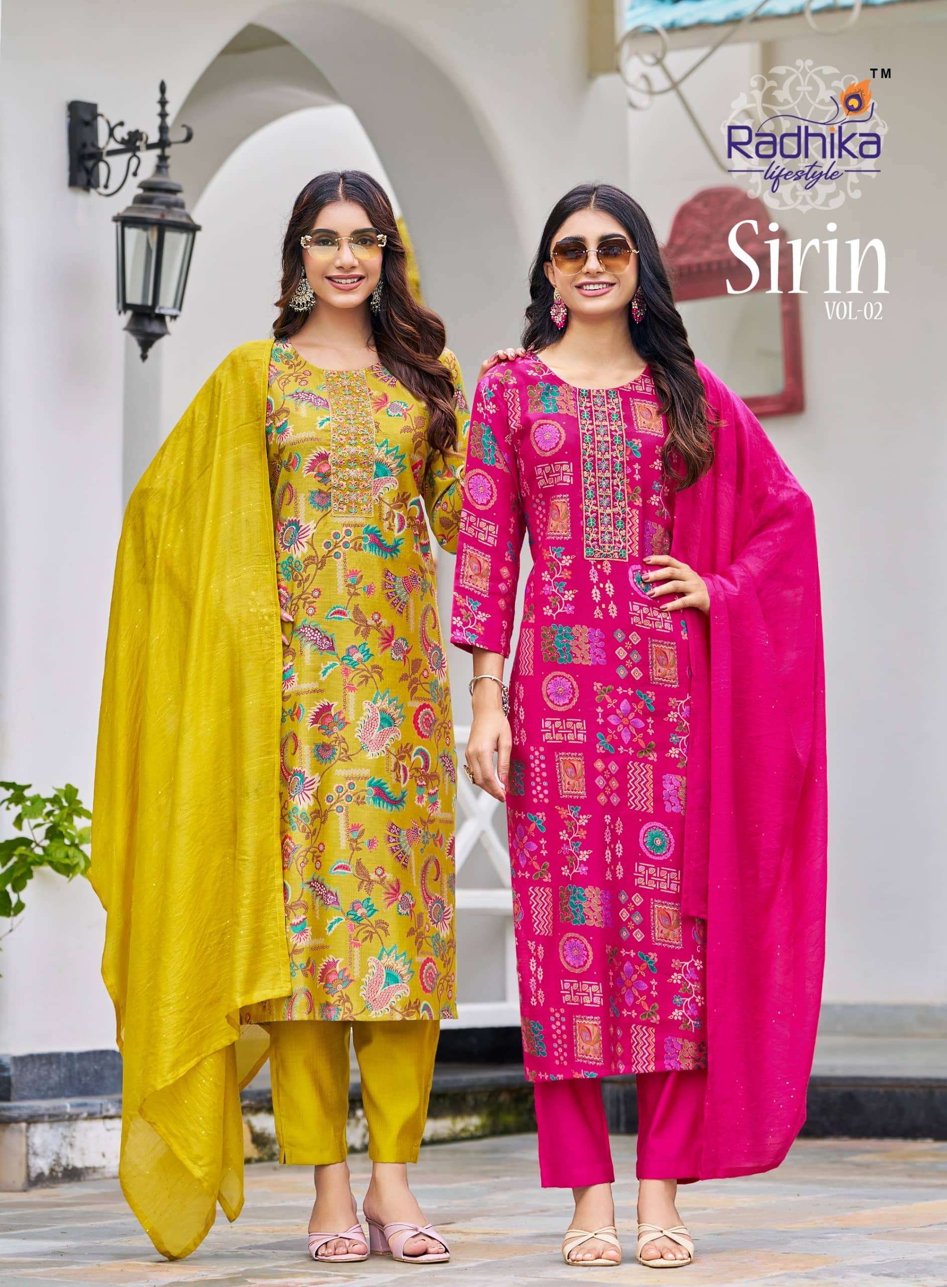 RADHIKA LIFESTYLE SIRIN VOL-02 2001 TO 2008 SERIES PURE VERTICAN FOIL PRINTED EMBROIDERY DRESSES-001...