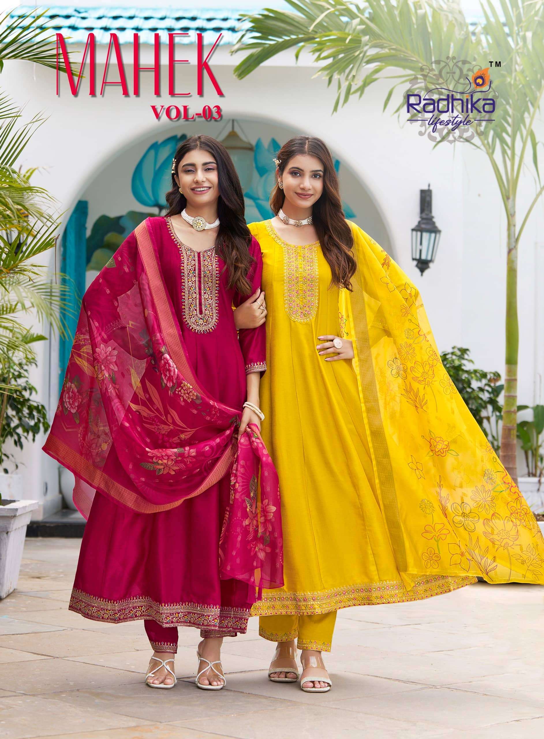RADHIKALIFESTYLE MAHEK VOL-03 3001 TO 3006 SERIES PURE VICHITRA SILK DRESSES-00140
