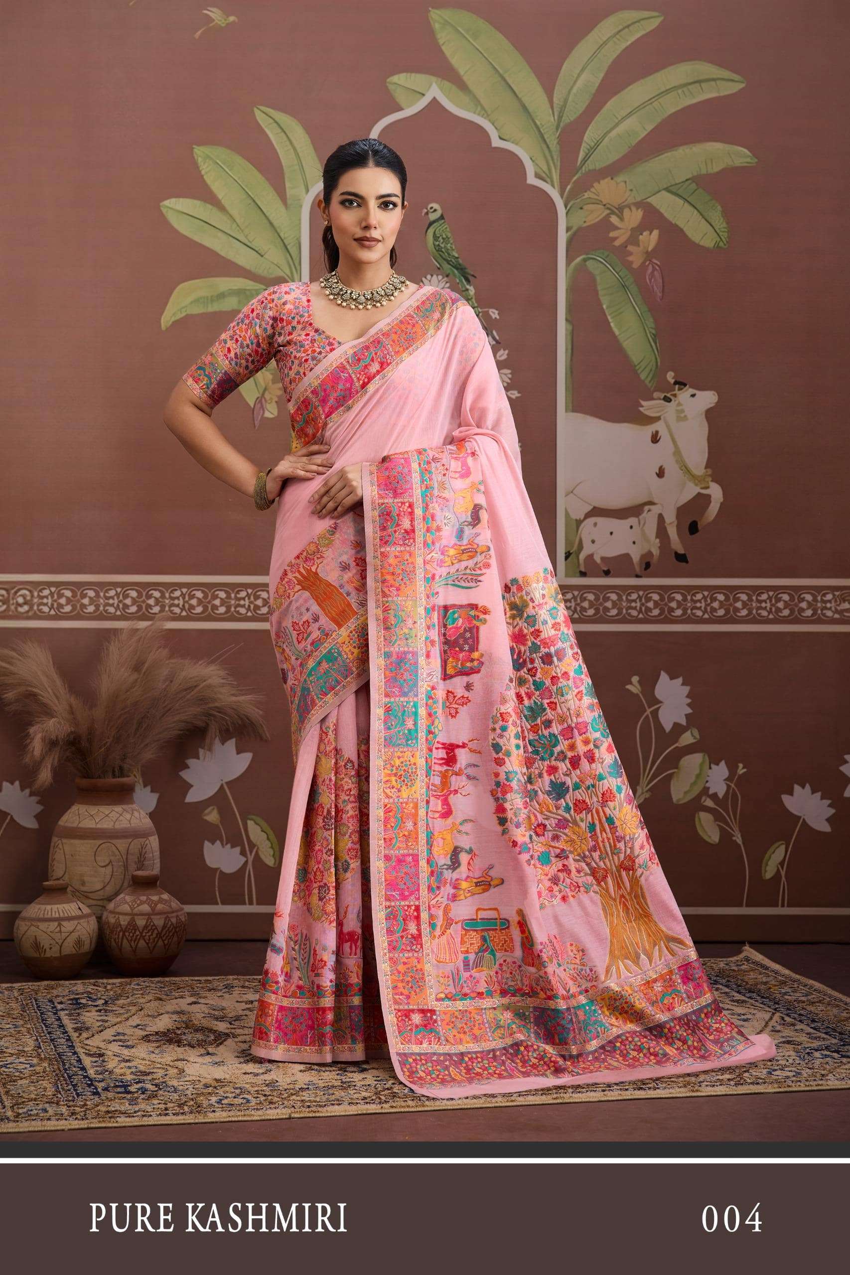 RAJTEX KASHMIRI 001 TO 006 SERIES PURE PASHMINA MODAL COTTON SAREES-00137