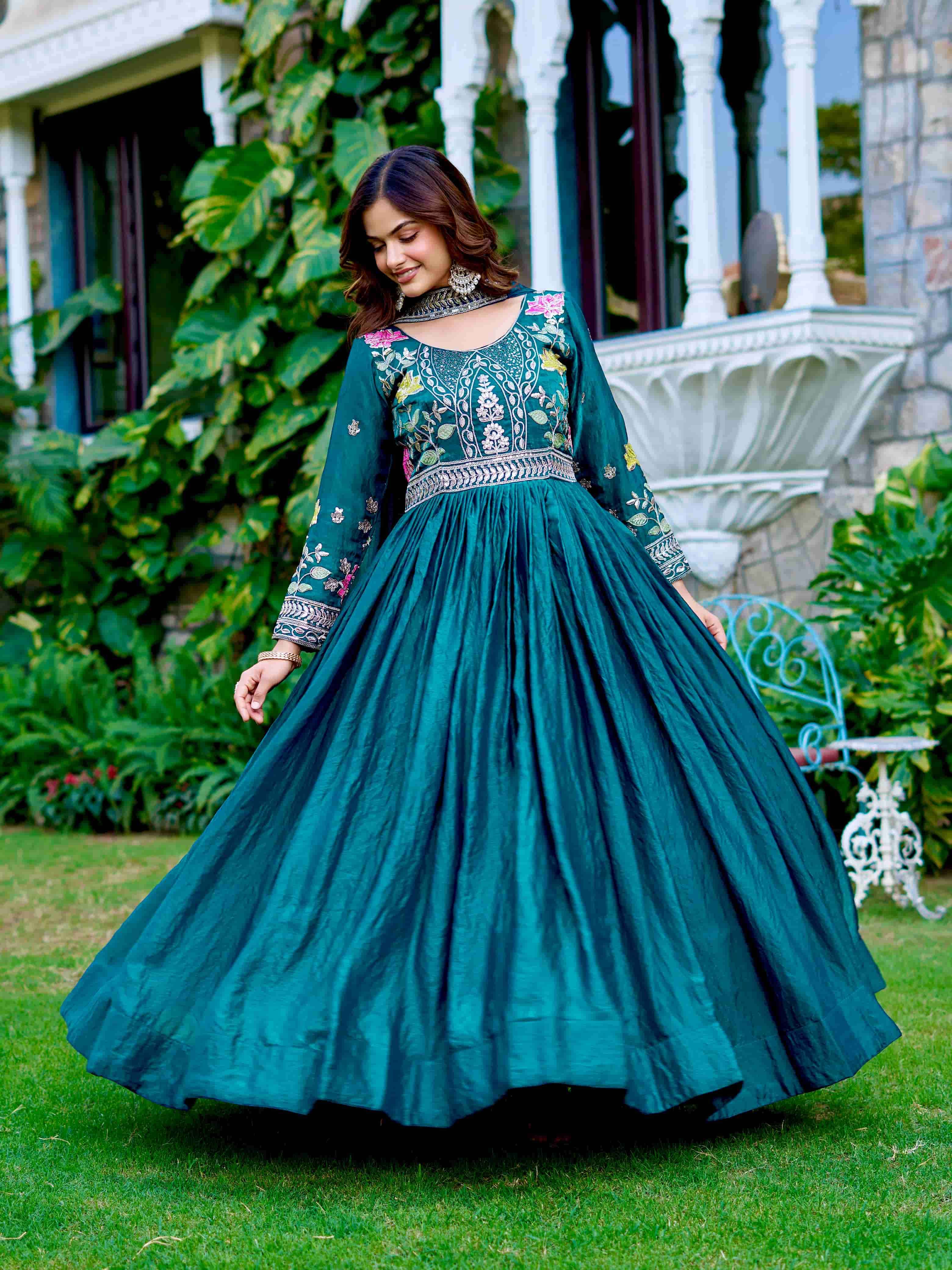 RM-138 BY ASLIWHOLESALE DESIGNER PURE SILK EMBROIDERY GOWN-00236