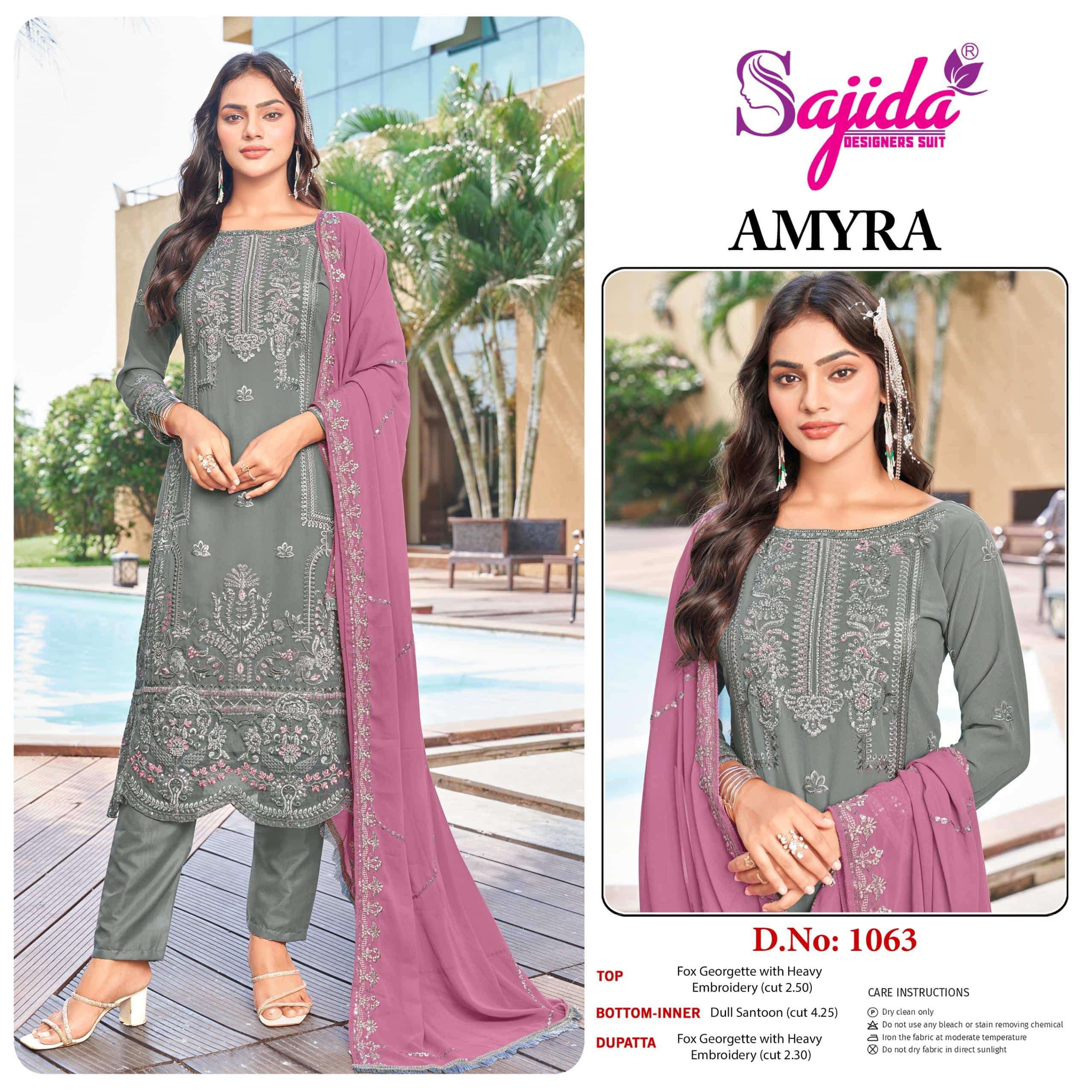 SAJIDA AMYRA 1063 TO 1065 SERIES PURE GEORGETTE EMBROIDERY PAKISTANI DRESSES-00201