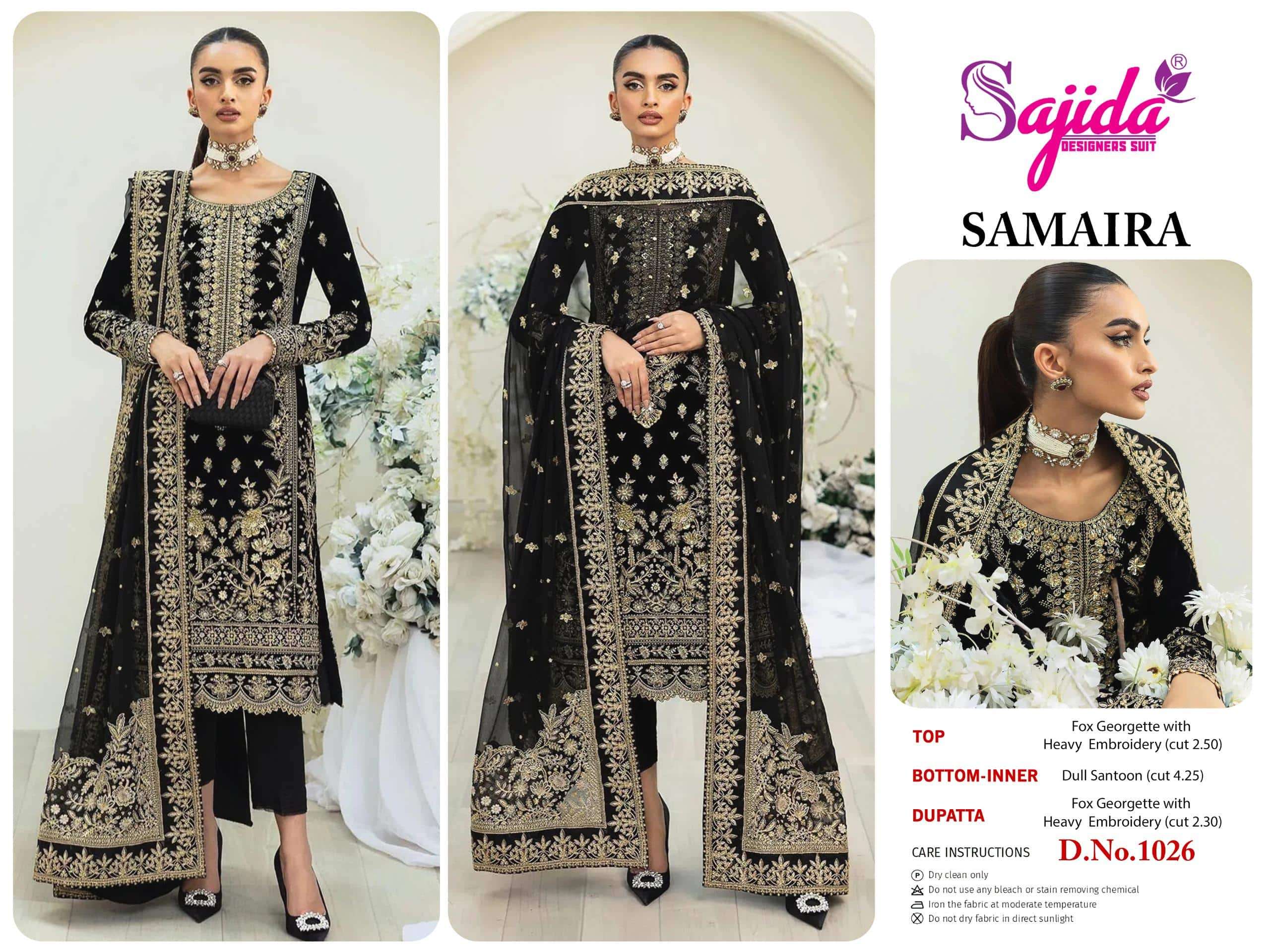 SAJIDA SD-1026 SAMAIRA PURE GEORGETTE EMBROIDERY PAKISTANI DRESS-00201