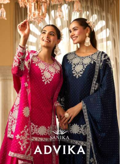 SANIKA FASHION ADVIKA 3001 TO 3003 SERIES PURE CHINON SILK EMBROIDERY DRESSES-00028