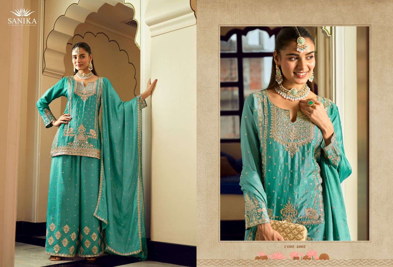 SANIKA FASHION GULRANG 4001 TO 4003 SERIES PURE CHINON SILK DRESSES-00028