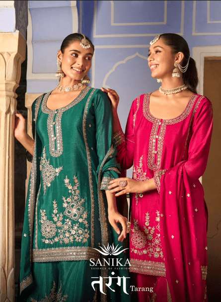 SANIKA FASHION TARANG 7001 TO 7004 SERIES PURE CHINON SILK EMBROIDERY DRESSES-00028