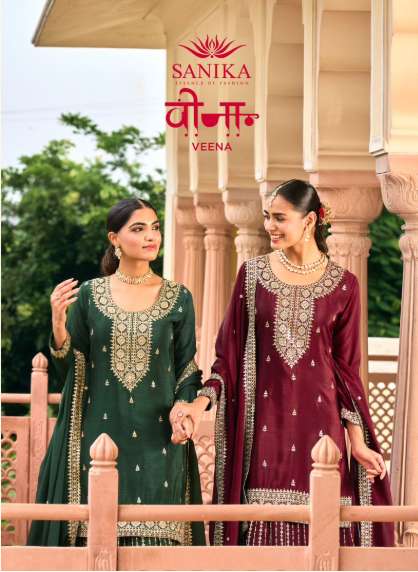 SANIKA FASHION VEENA 4001 TO 4004 SERIES PURE CHINON SILK DRESSES-00028