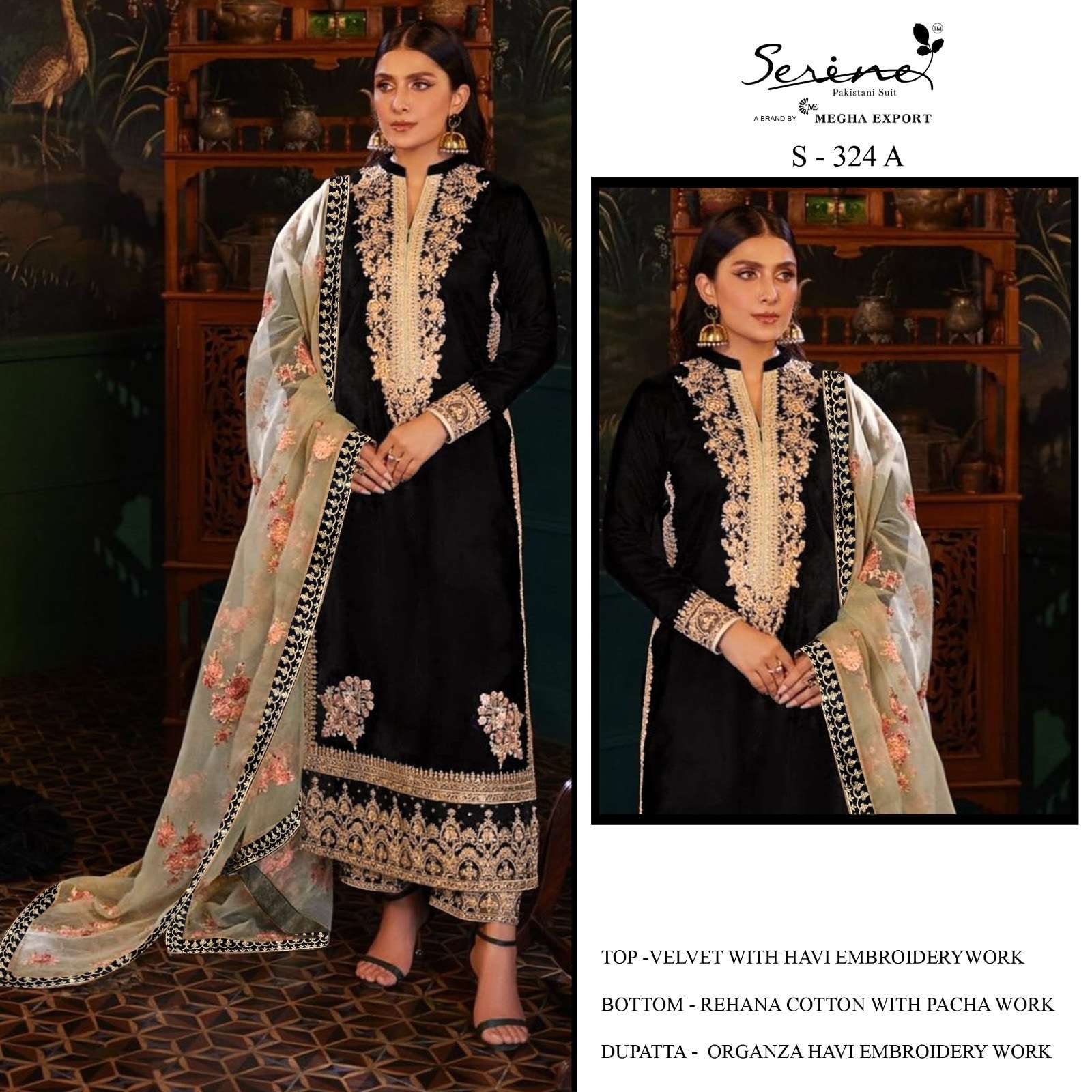 SERENE S-324 PURE 9000 VELVET EMBROIDERY PAKISTANI DRESSES-00201