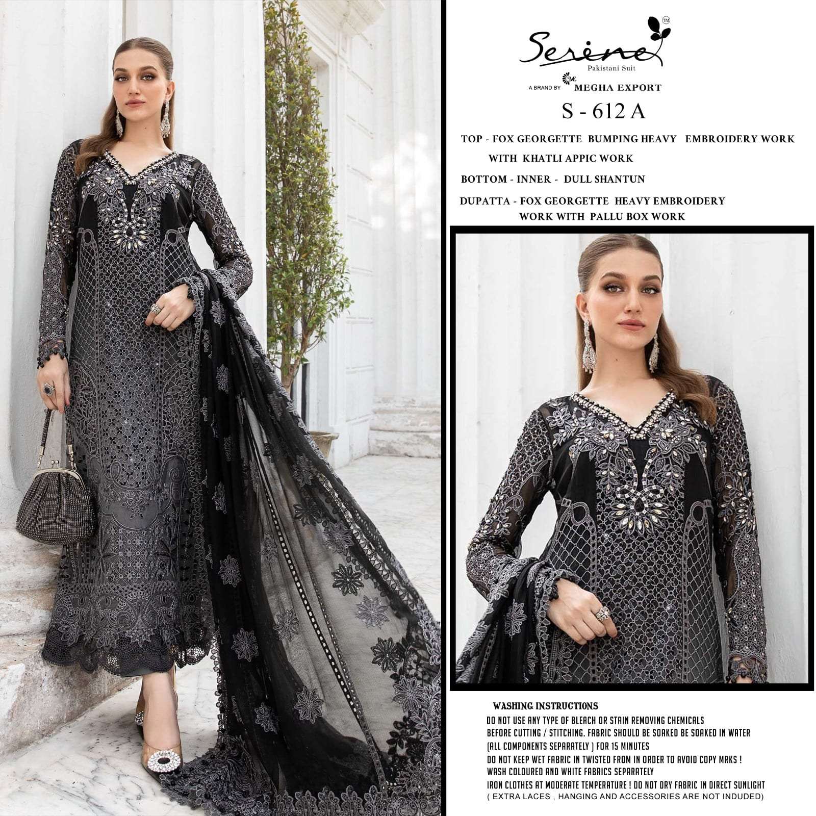 SERENE S-612 COLOUR HEAVY EMBROIDERY FAUX GEORGETTE PAKISTANI DRESSES-00201