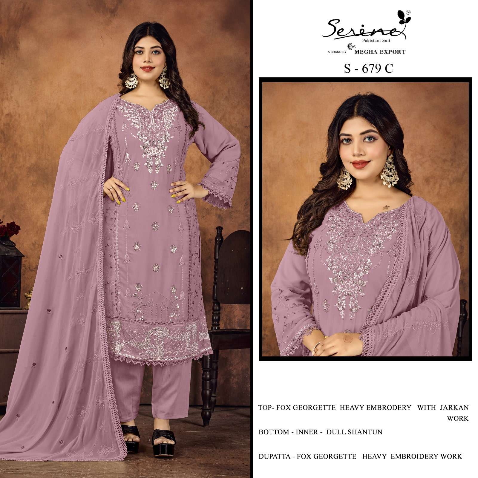 SERENE S-679 PURE FAUX GEORGETTE EMBROIDERY PAKISTANI DRESSES-00201