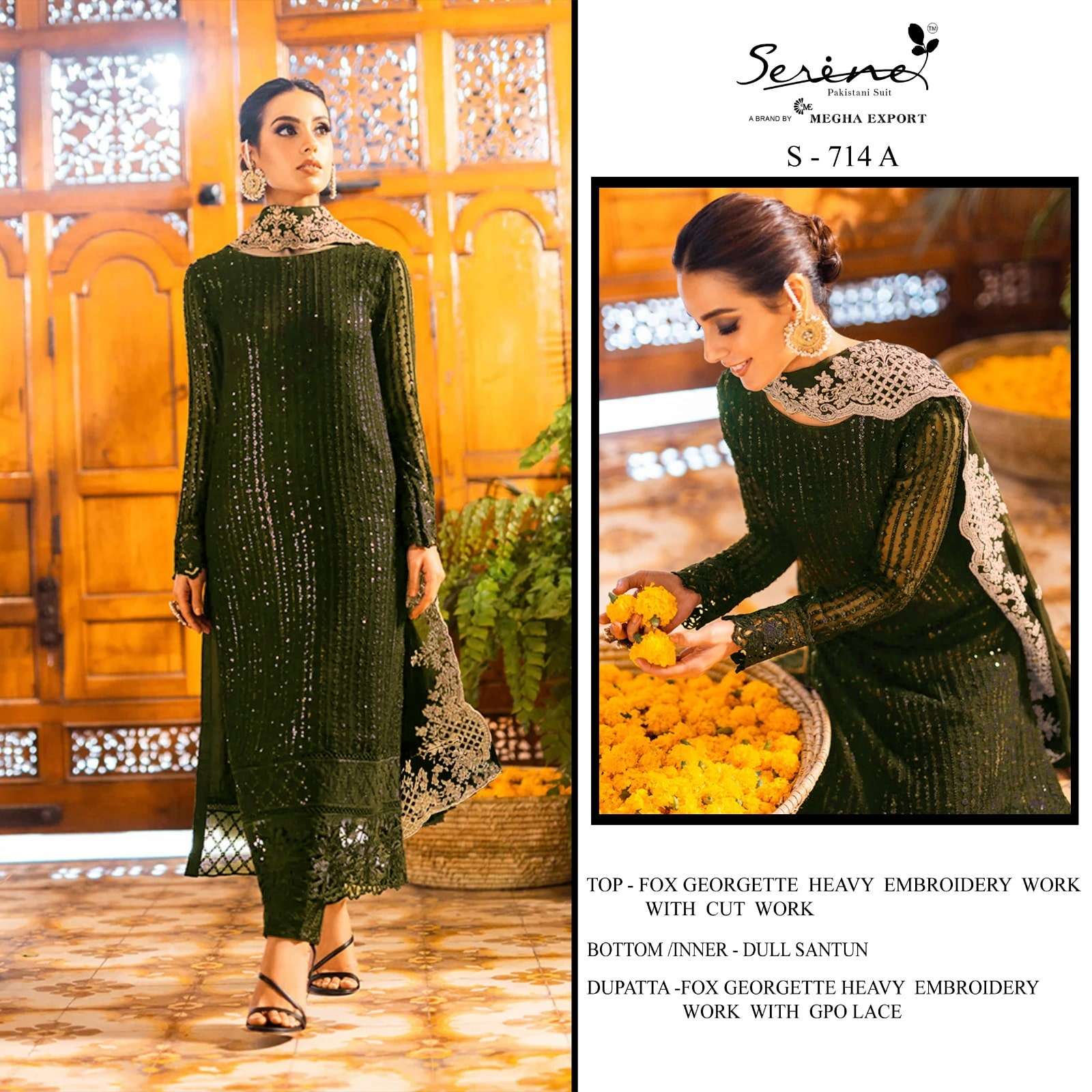 SERENE S-714 PURE FAUX GEORGETTE EMBROIDERY PAKISTANI DRESSES-00201