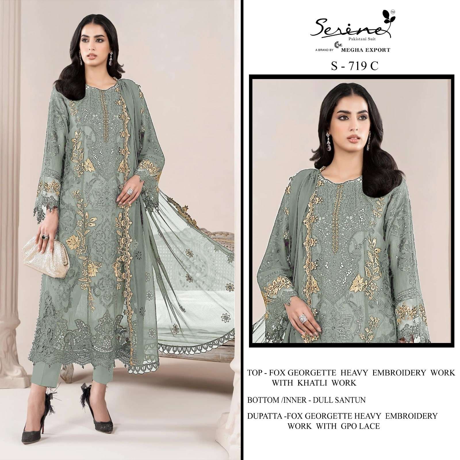 SERENE S-719 PURE FAUX GEORGETTE EMBROIDERY PAKISTANI DRESSES-00201