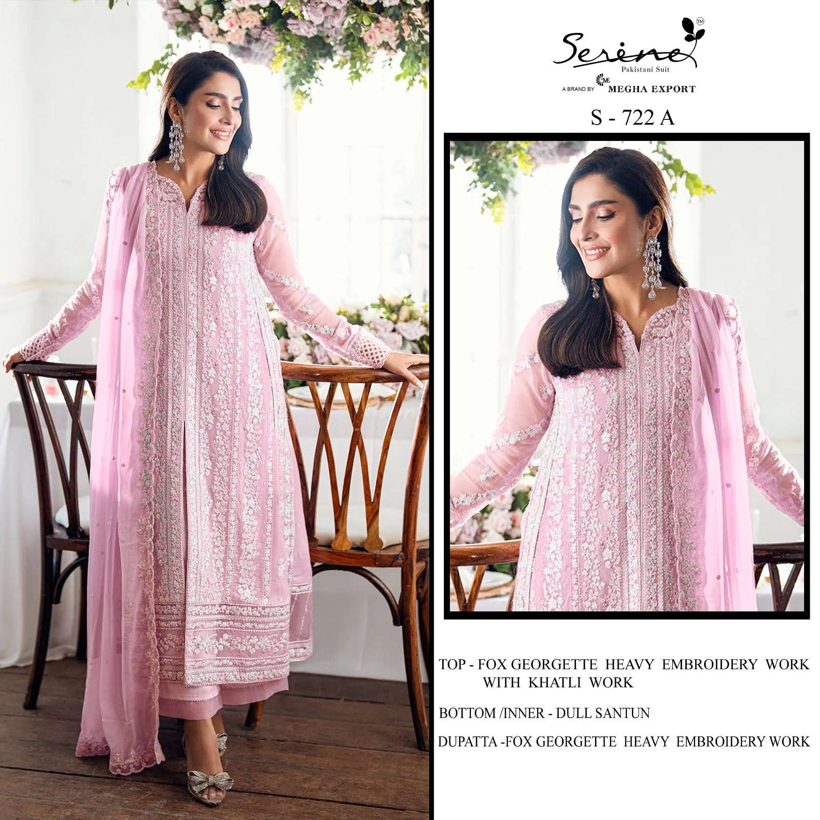 SERENE S-722 PURE FAUX GEORGETTE EMBROIDERY PAKISTANI DRESSES-00201