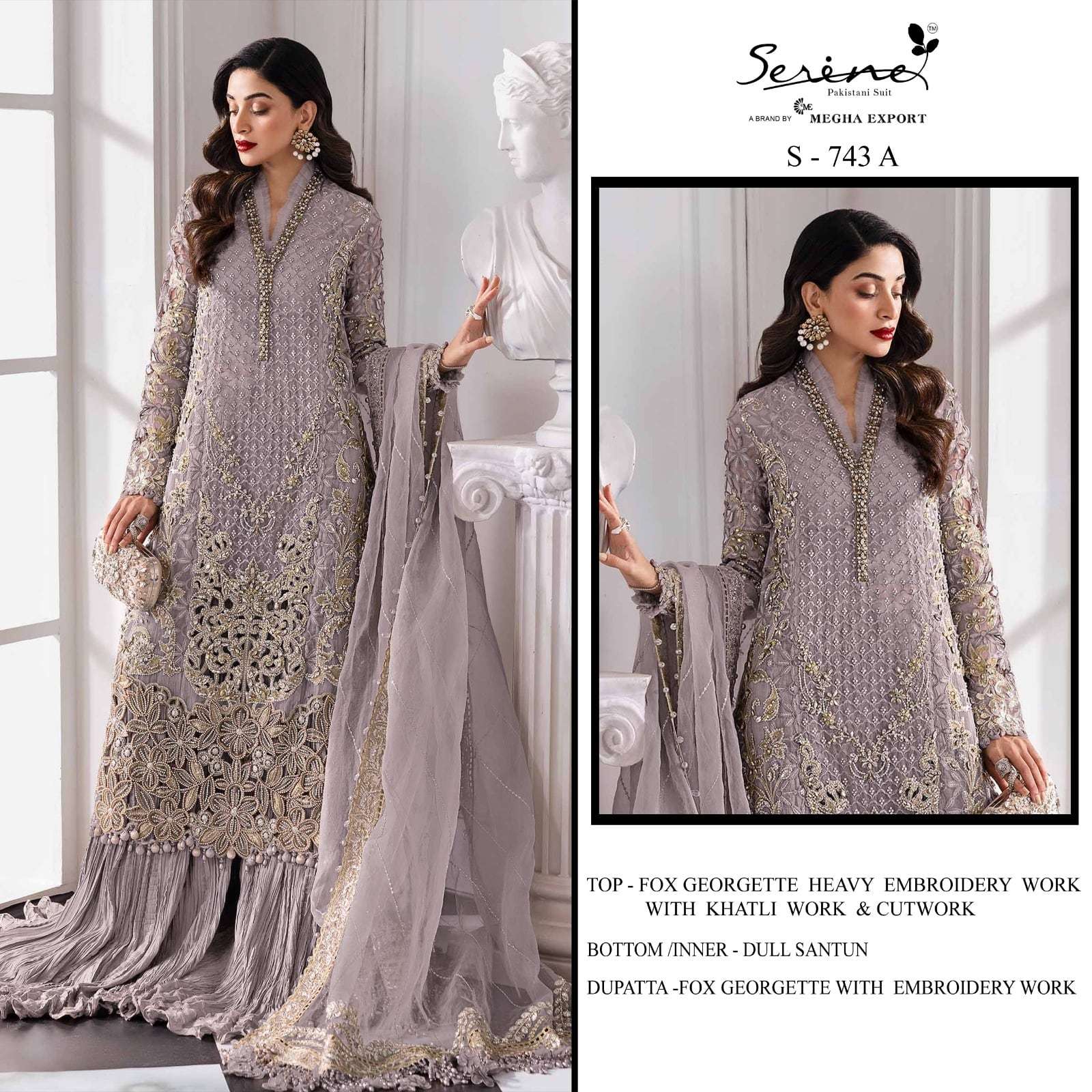 SERENE S-743 PURE FAUX GEORGETTE EMBROIDERY PAKISTANI DRESSES-00201