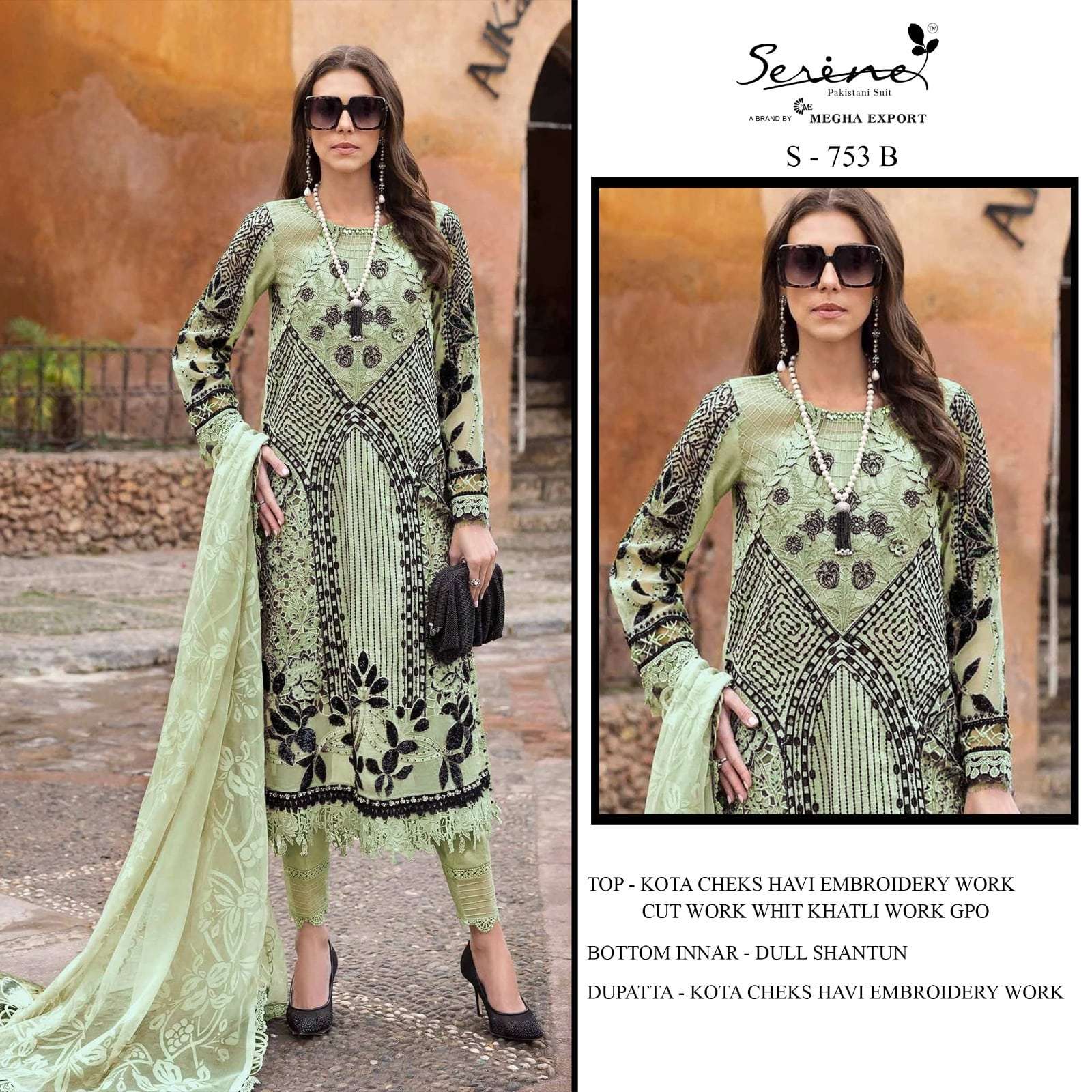SERENE S-753 PURE KOTA CHECKS EMBROIDERY PAKISTANI DRESSES-00201