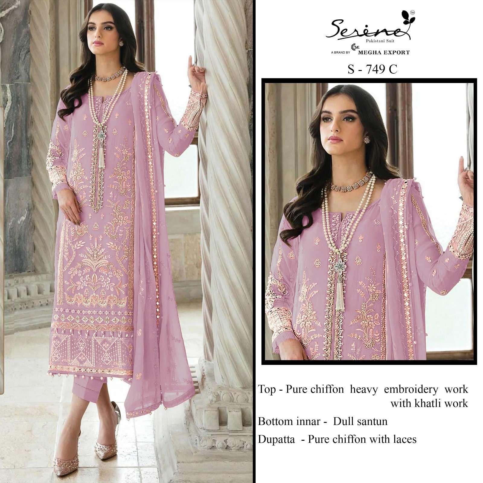 SERENS S-749 SERIES PURE CHIFFON EMBROIDERY PAKISTANI DRESSES-00201