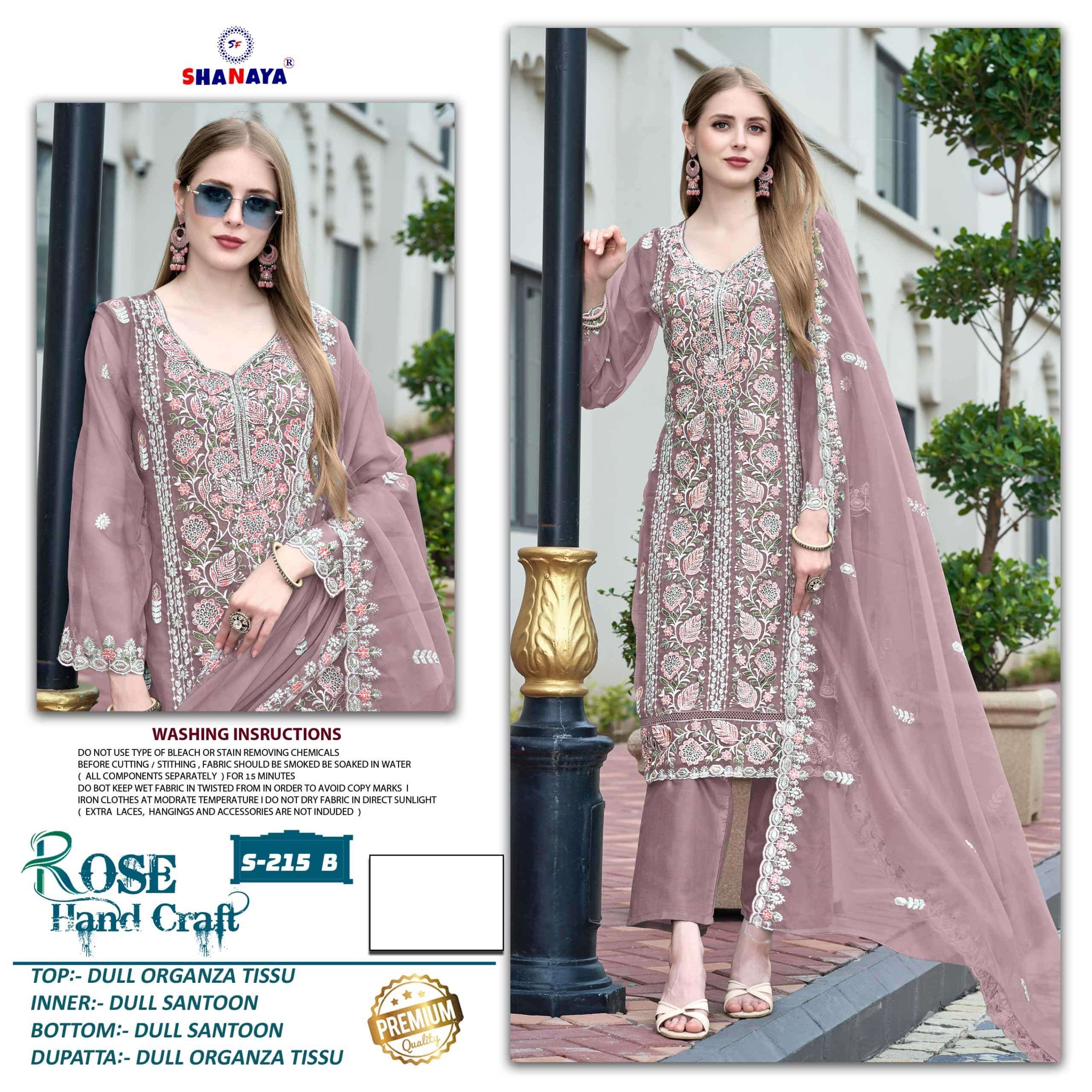 SHANAYA FASHION ROSE HAND CRAFT S-215 PURE ORGANZA EMBROIDERY PAKISTANI DRESSES-00201