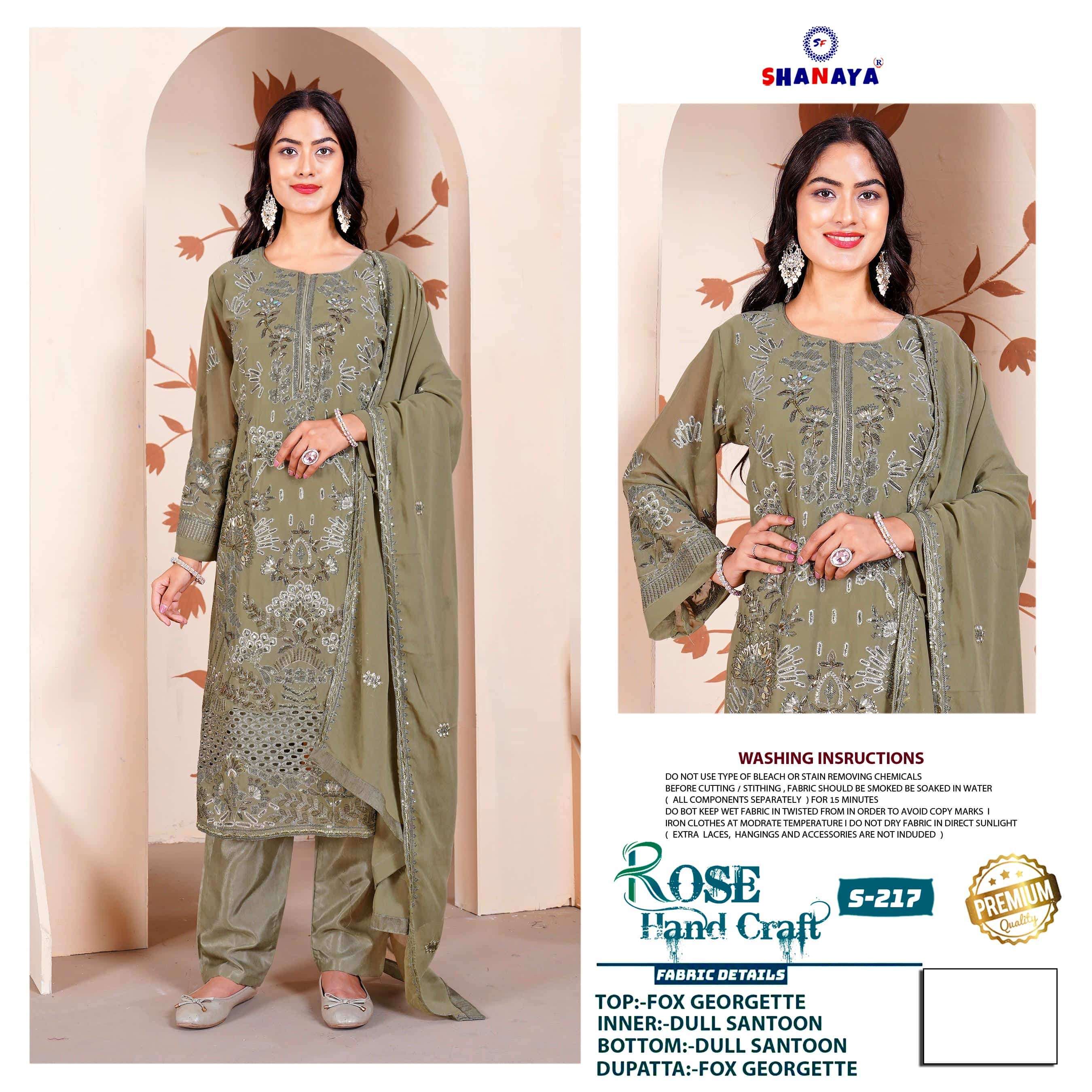 SHANAYA FASHION ROSE HAND CRAFT S-217 PURE FAUX GEORGETTE EMBROIDERY PAKISTANI DRESS-00201