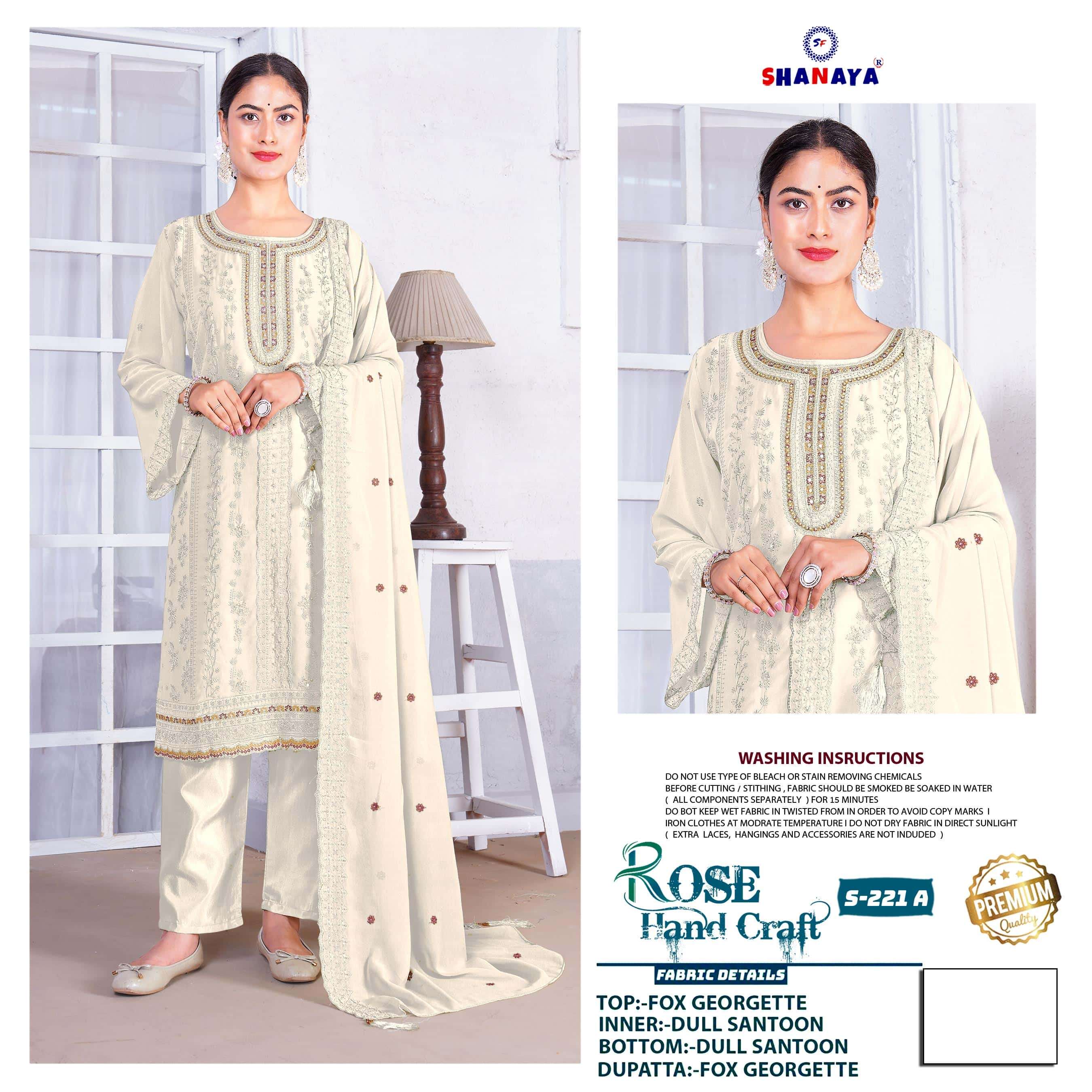 SHANAYA FASHION ROSE HAND CRAFT S-221 PURE FAUX GEORGETTE EMBROIDERY PAKISTANI DRESSES-00201