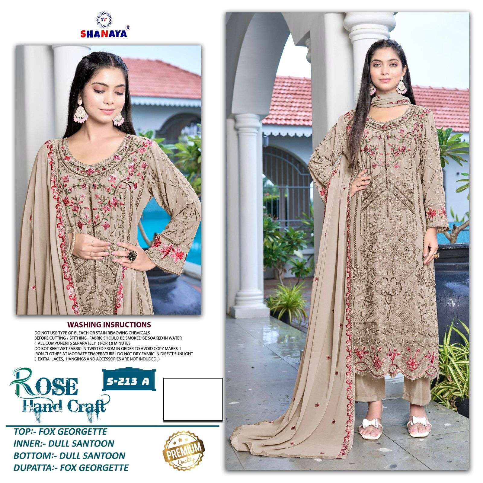 SHANAYA ROSE HAND CRAFT S-213 A TO 213-D SERIES PURE FAUX GEORGETTE EMBROIDERY DRESSES-00201