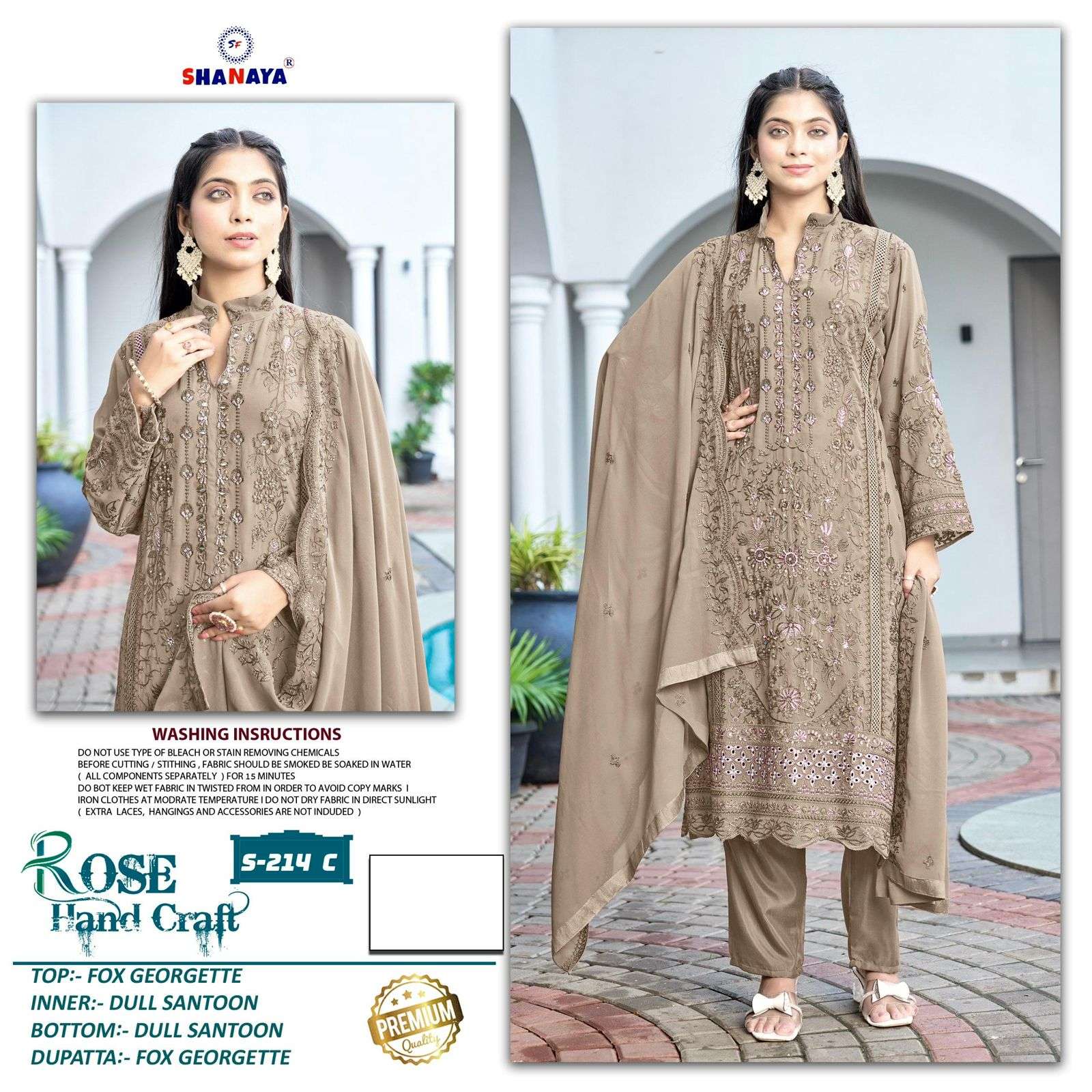 SHANAYA ROSE HAND CRAFT S-214 SERIES PURE FAUX GEORGETTE EMBROIDERY PAKISTANI DRESSES-00201