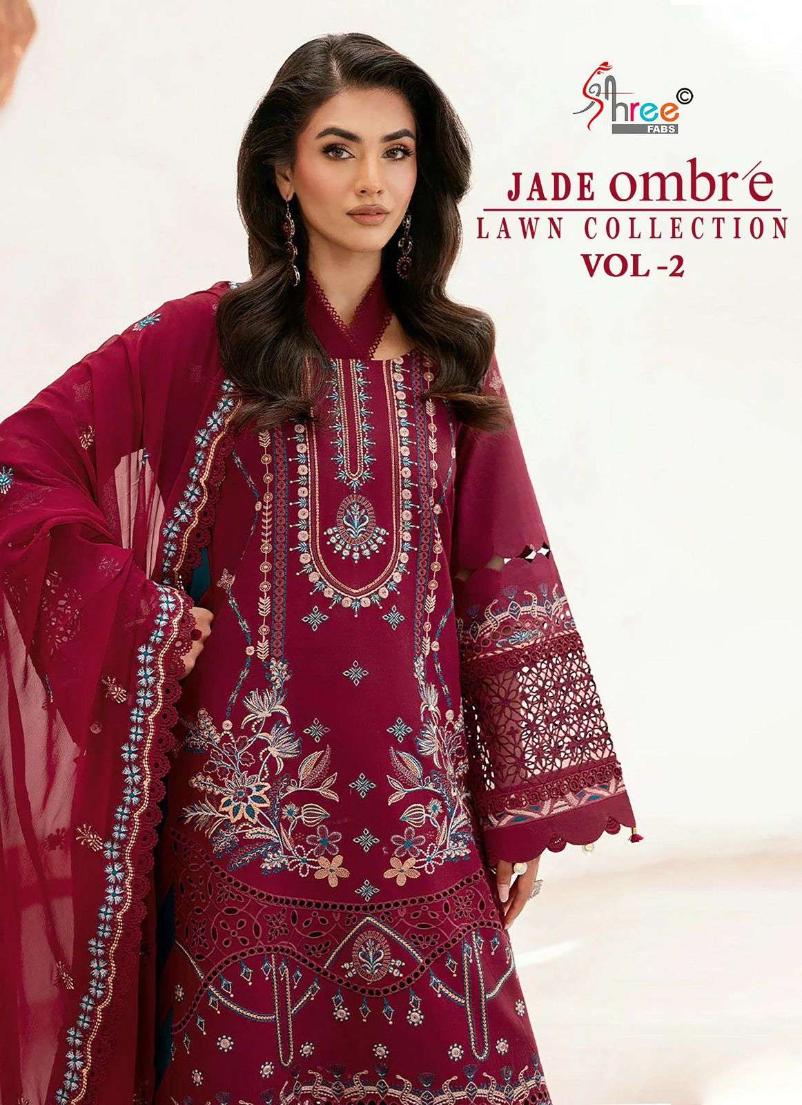 SHREE FAB JADE OMBRE LAWN VOL-02 3982 TO 3986 SERIES PURE COTTON EMBROIDERY PAKISTANI DRESSES-00201