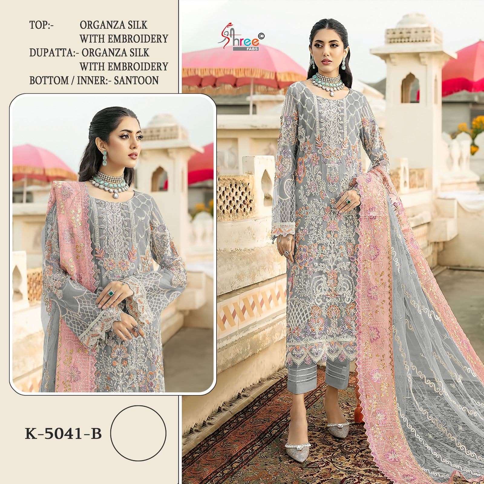 SHREE FAB K-5041 PURE ORGANZA SILK EMBROIDERY PAKISTANI DRESS-00201