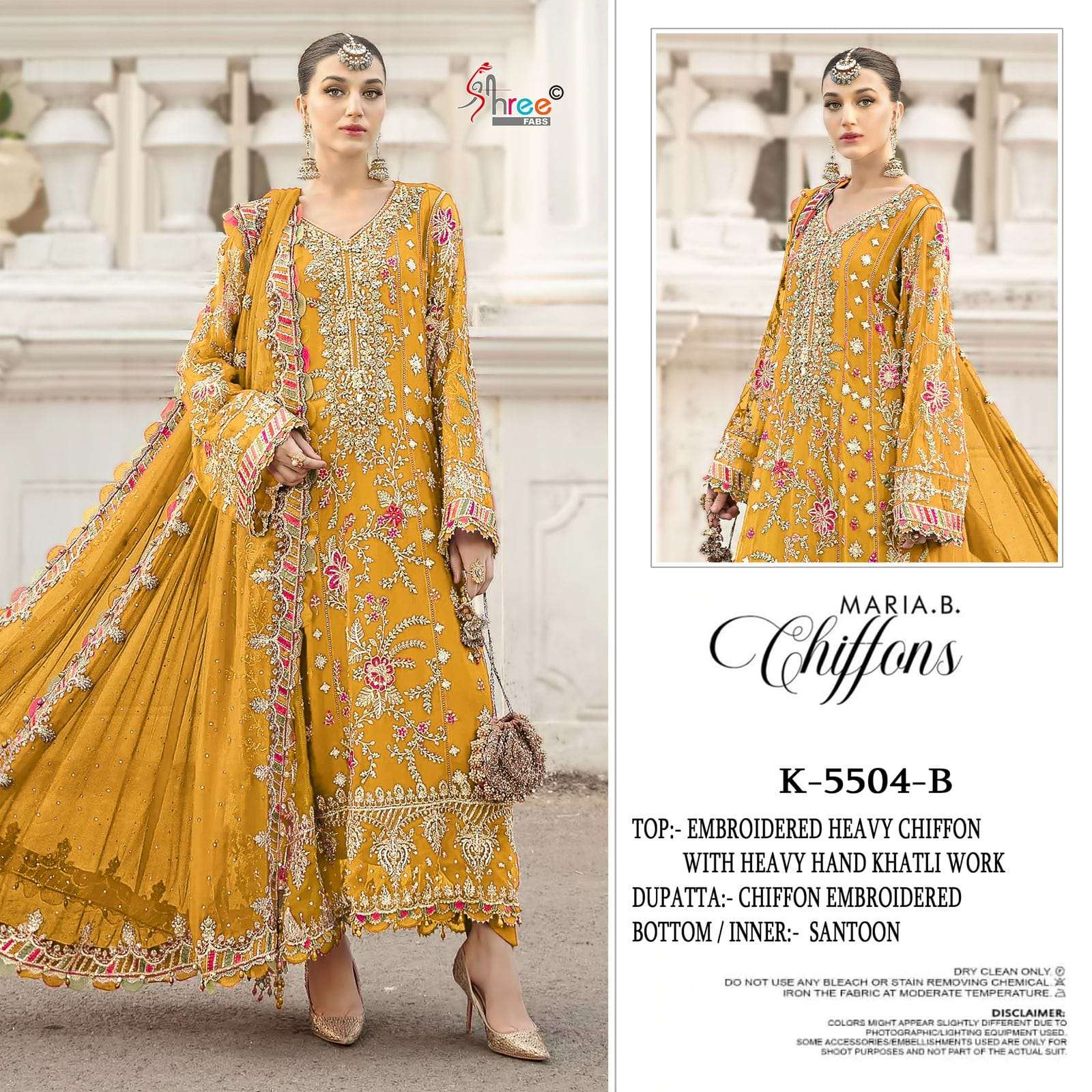 SHREE FAB MARIAB 5504-A TO 5504-D SERIES PURE CHINON EMBROIDERY PAKISTANI DRESSES-00201