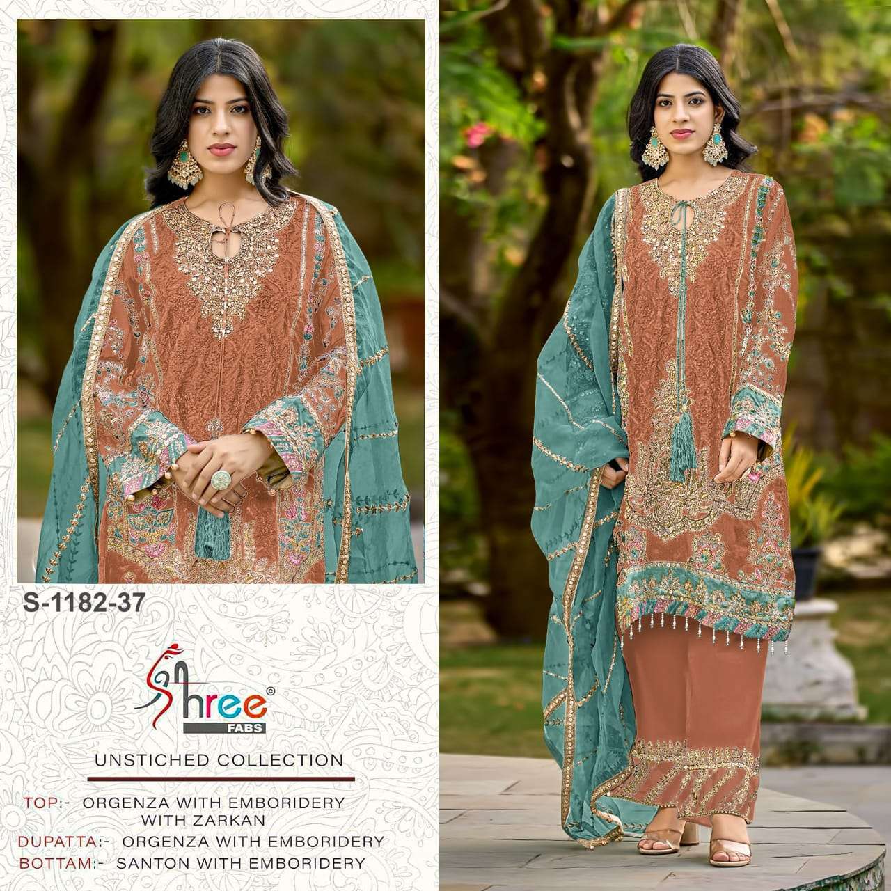 SHREE FAB S-1182 37 TO 40 SERIES PURE ORGANZA EMBROIDERY PAKISTANI DRESSES-00011