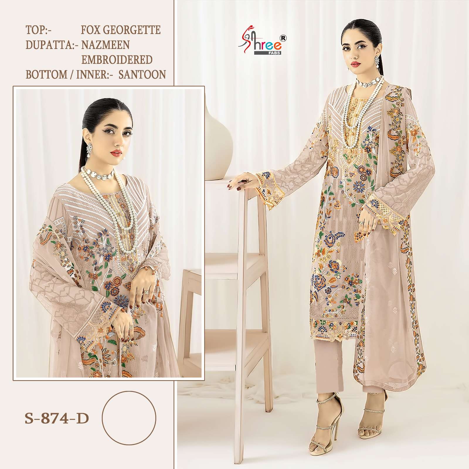 SHREE FAB S-874 PURE FAUX GEORGETTE EMBROIDERY PAKISTANI DRESSES-00201