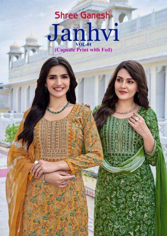SHREE GANESH JANHVI VOL-1 1001 TO 1010 SERIES PURE RAYON PRINTED EMBROIDERY DRESSES-00015