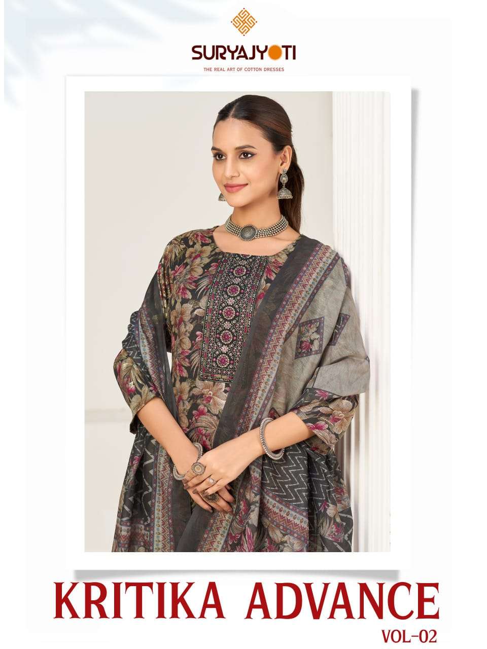 SURYAJYOTI KRITIKA ADVANCE VOL-2 2001 TO 2010 SERIES PURE RAYON EMBROIDERY PRINTED DRESSES-00015