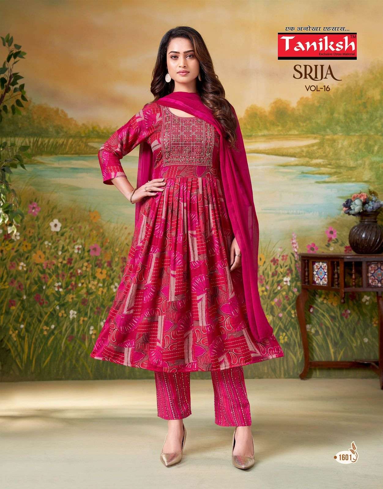 TANIKSH SRIJA VOL-15 1601 TO 1608 SERIES PURE CAPSULE PRINTED EMBROIDERY DRESSES-00140