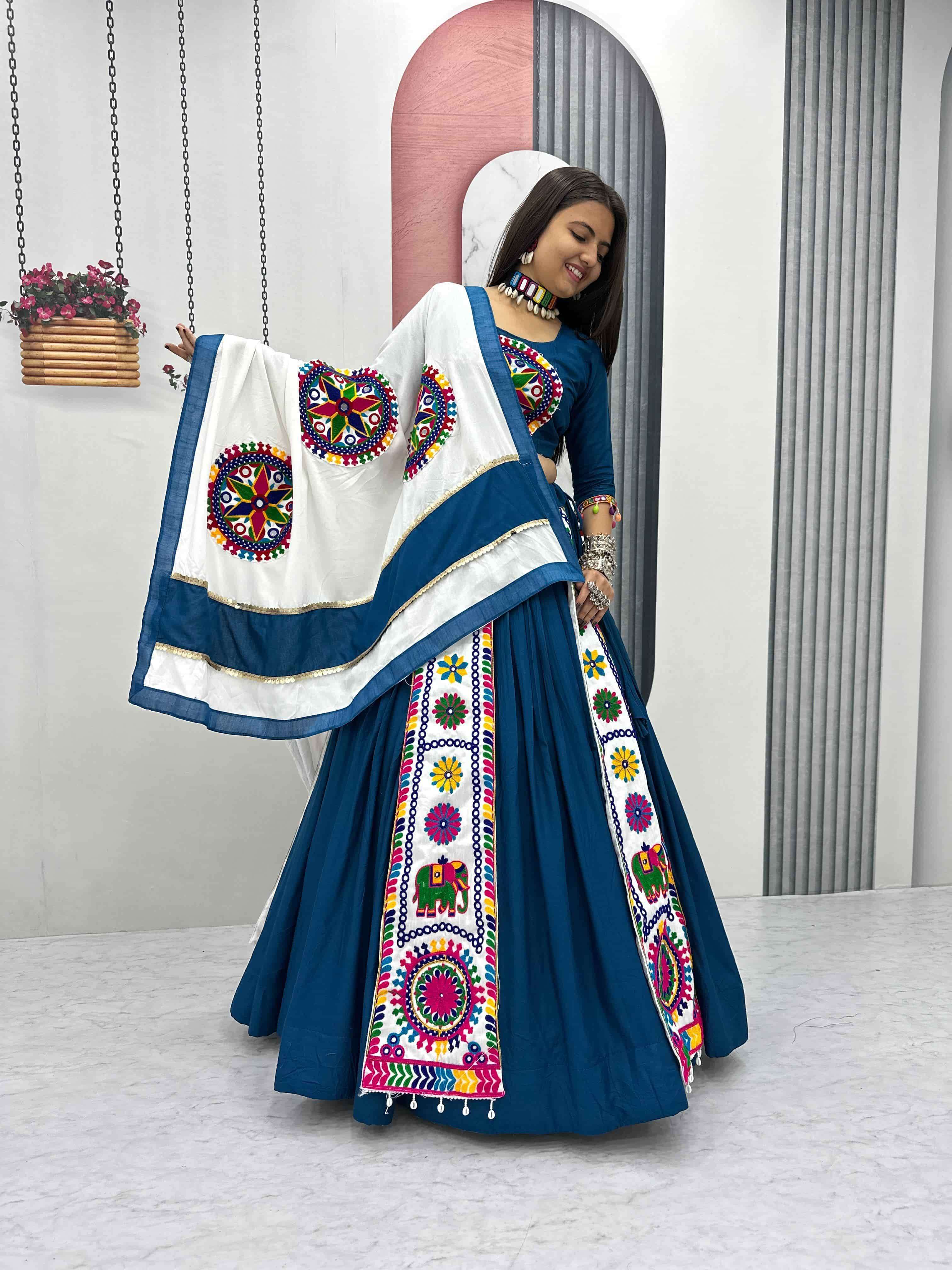 TAPI-182 BY ASLIWHOLESALE DESIGNER PURE COTTON NAVRATRI LEHENGAS-00185