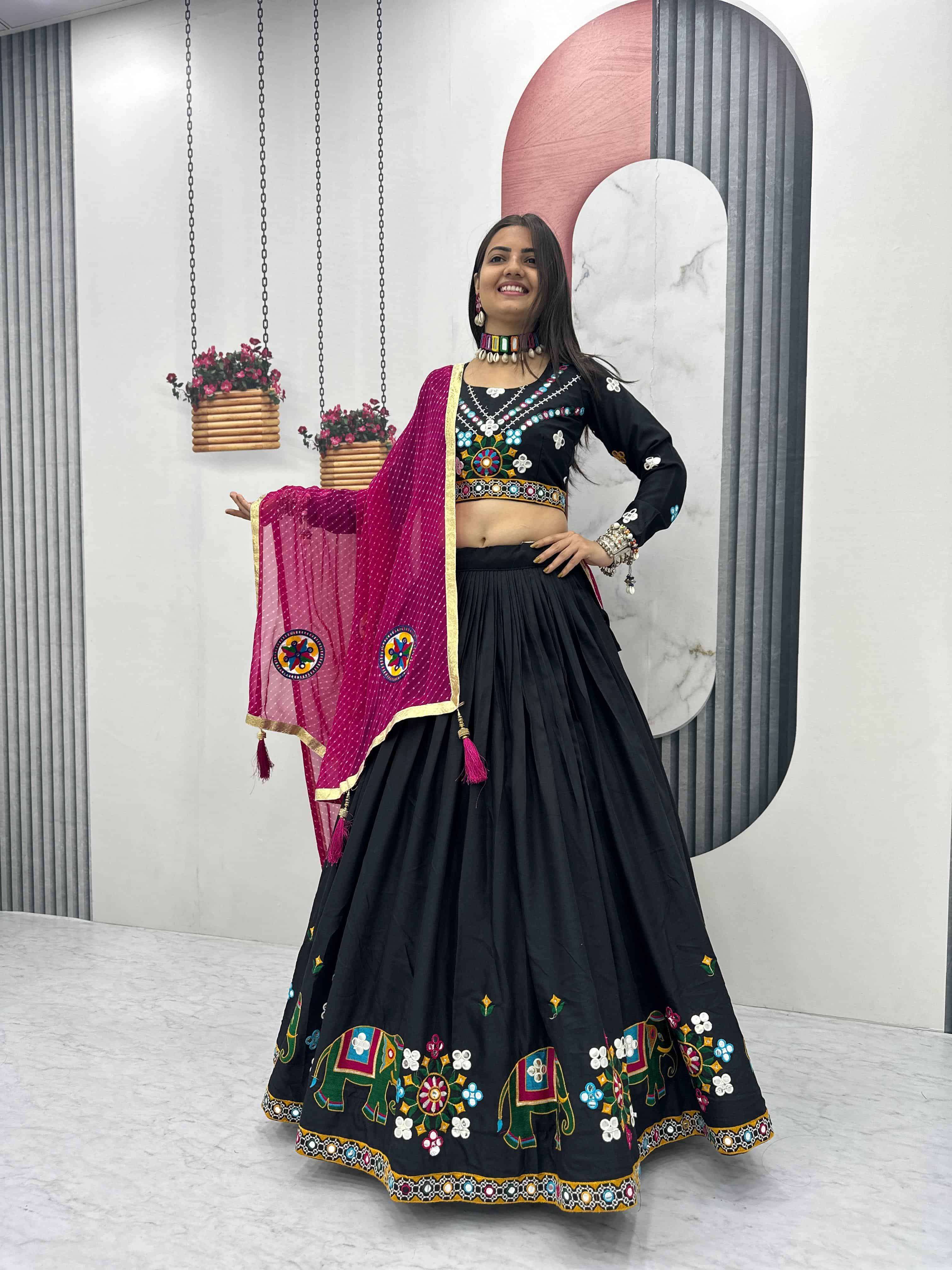 TAPI-280 BY ASLIWHOLESALE DESIGNER PURE COTTON NAVRATRI LEHENGA-00185