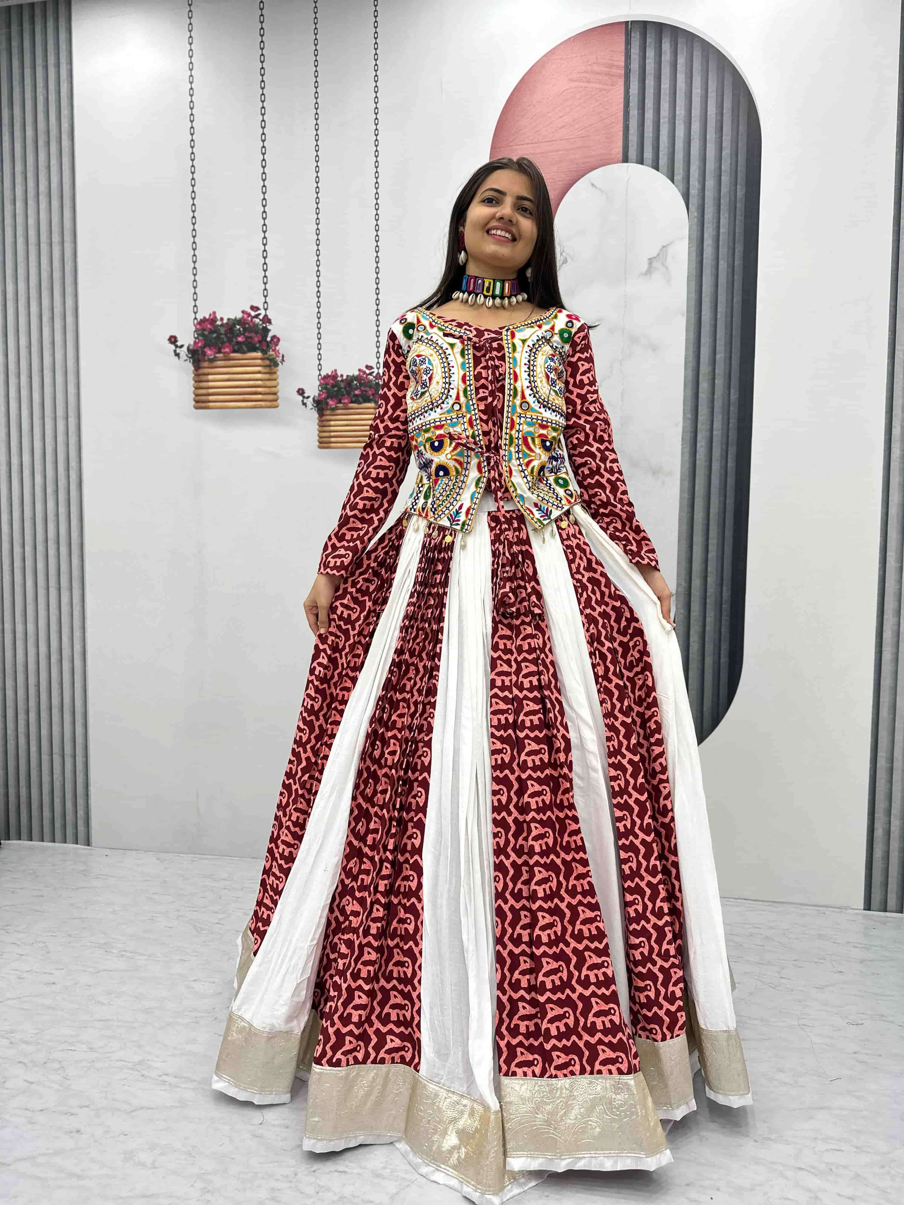 TAPI-284 BY ASLIWHOLESALE DESIGNER PURE RAYON COTTON NAVRATRI LEHENGA-00185