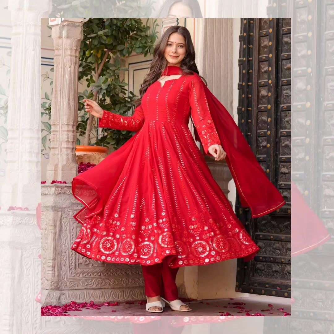 TD-6085 BY ASLIWHOLESALE DESIGNER PURE FAUX GEORGETTE EMBROIDERY DRESSES-00235