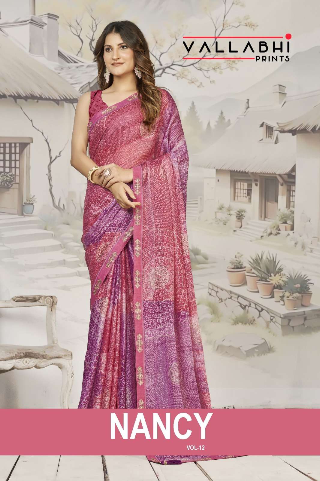VALLABHI PRINTS NANCY VOL-12 151902 TO 151907 SERIES PURE GEORGETTE PRINTED SAREES-00307