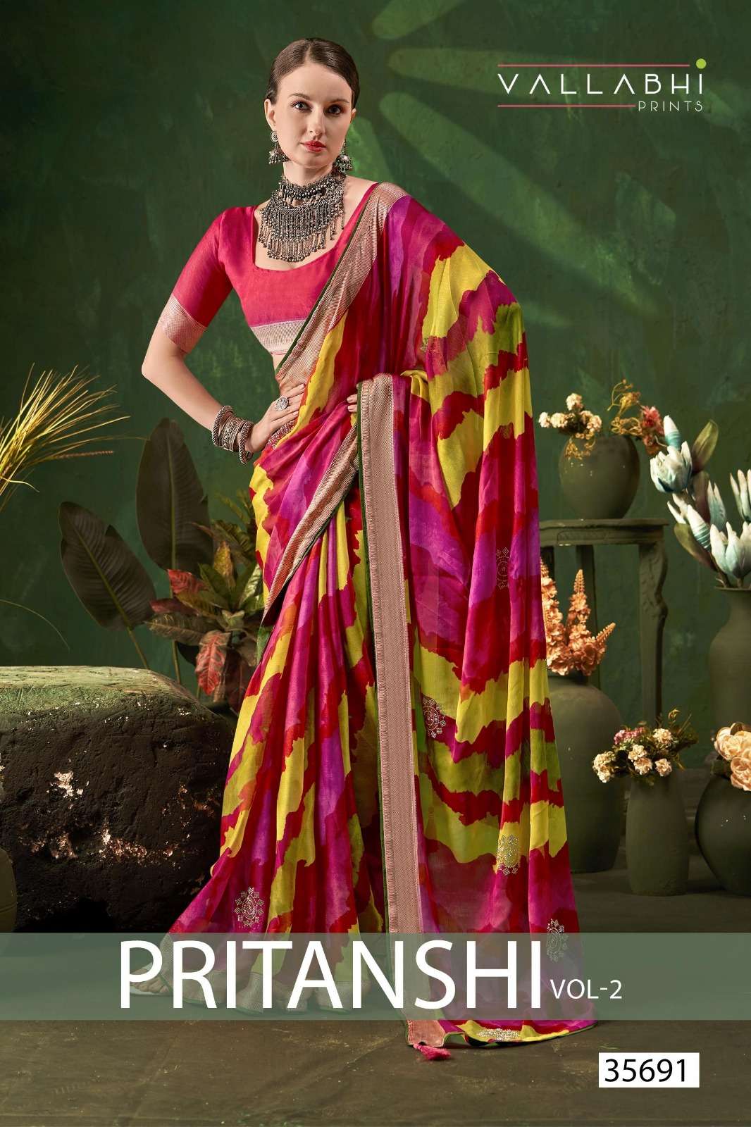 VALLABHI PRINTS PRITANSHI VOL-2 35691 TO 35696 SERIES PURE CHIFFON PRINTED SAREES-00307